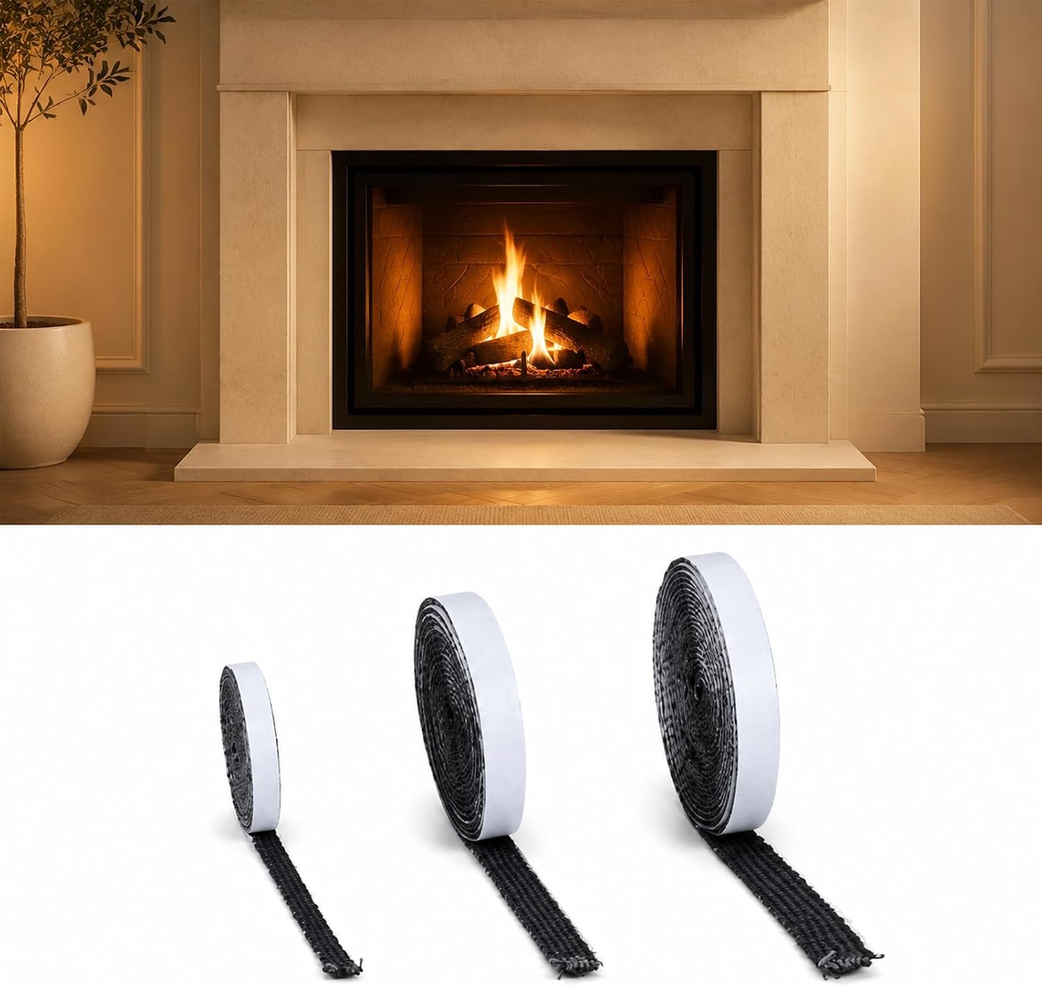 Zelfklevend stove sealing tape - 1,112 °F hittebestendig - flexibele glasvezel - voorkomt rookverlies - Homevero