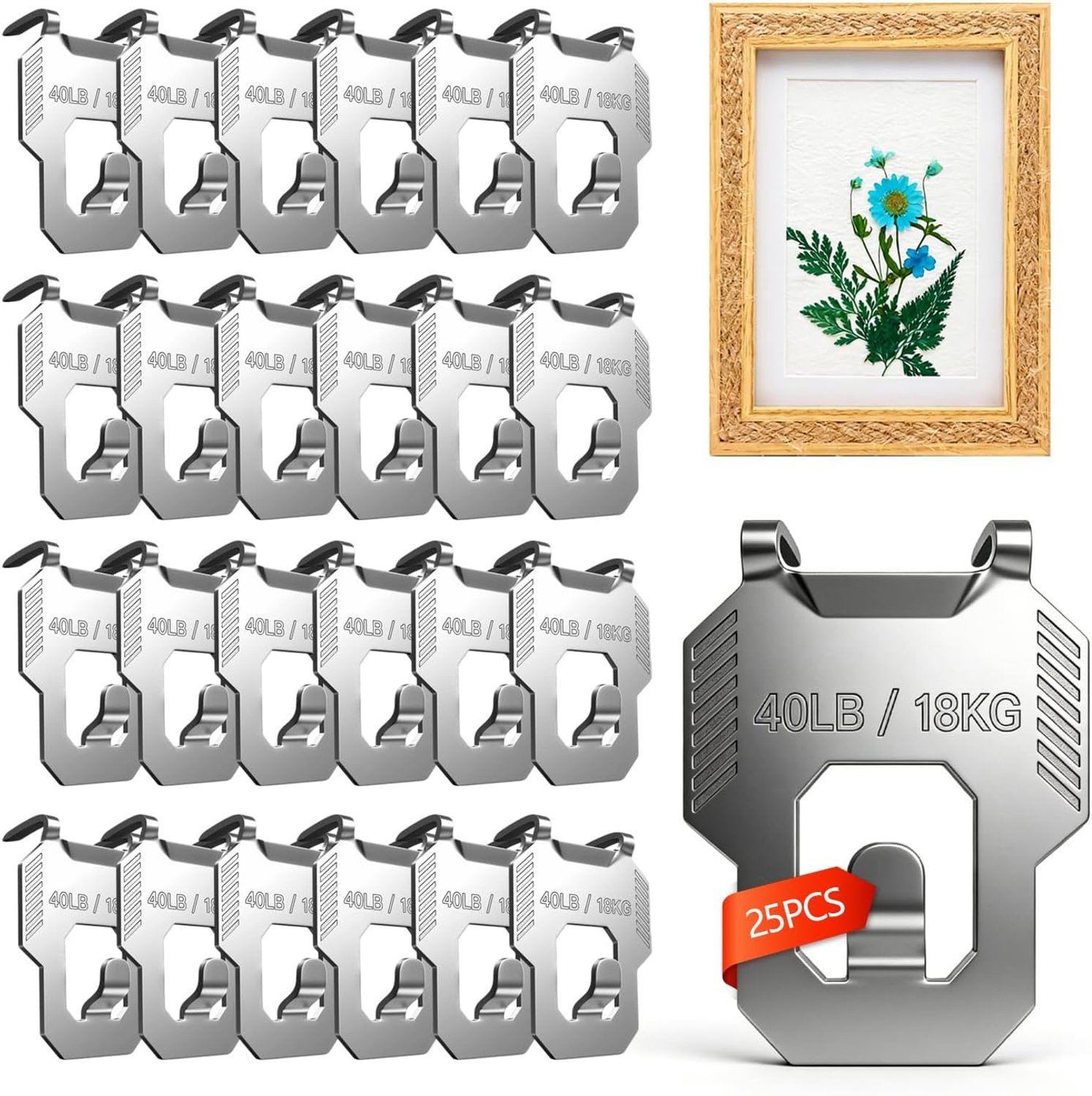 Ophanghaken zonder boren - 25 stuks - roestvrij staal - 18 kg draagkracht - ideaal voor fotomuren - ShopVlot