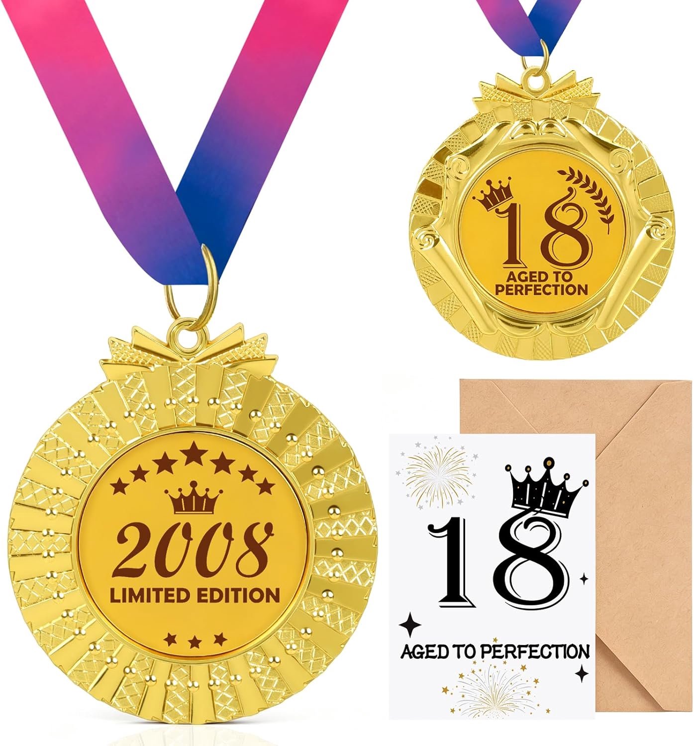 Cadeauset 18e verjaardag - gepersonaliseerde medaille - met verjaardagskaart - voor een onvergetelijk feestje - ShopVlot