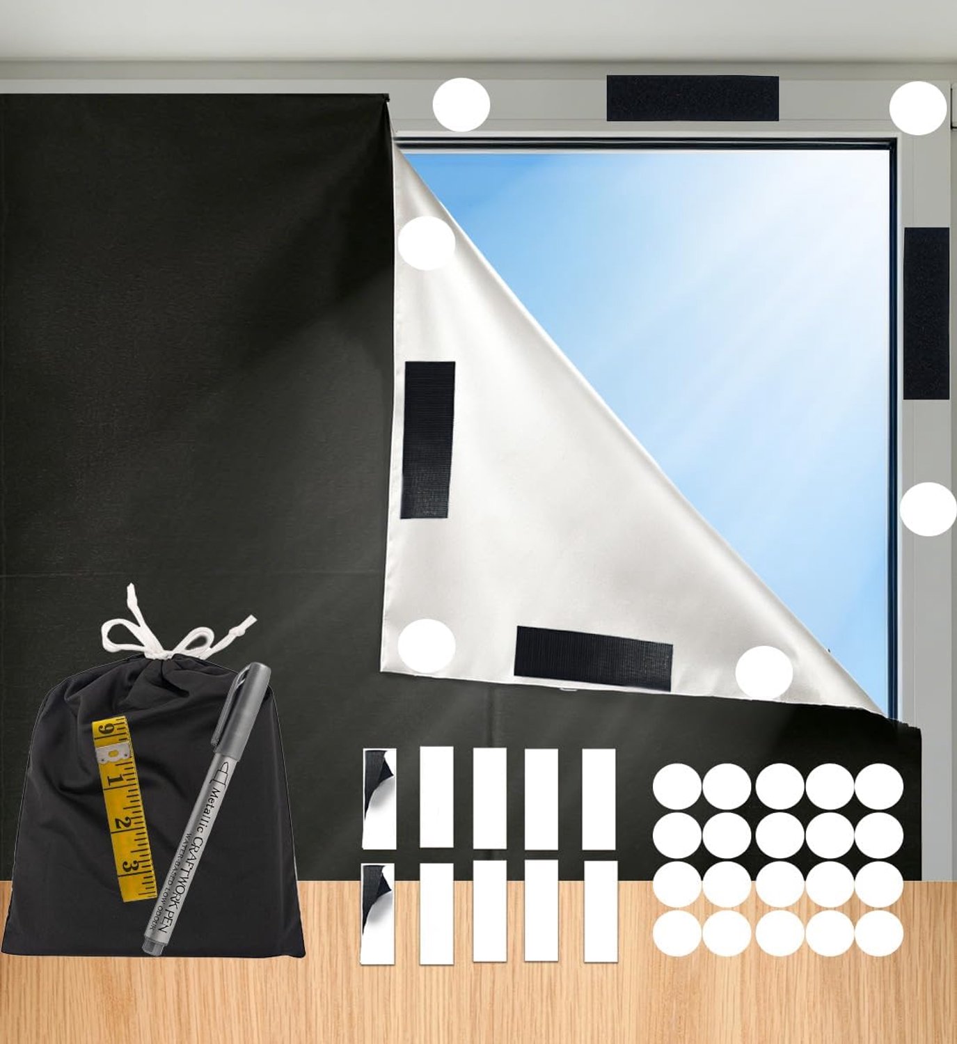 Blackout Rolgordijn 145 x 300 cm - Thermisch Zwart - Geen Boren - Ideaal voor Slaap - Vemera
