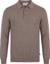 Vercate - Polo Shirt Heren Lange Mouw - Taupe / Bruin - Cashmere Blend - Slim Fit - Maat M