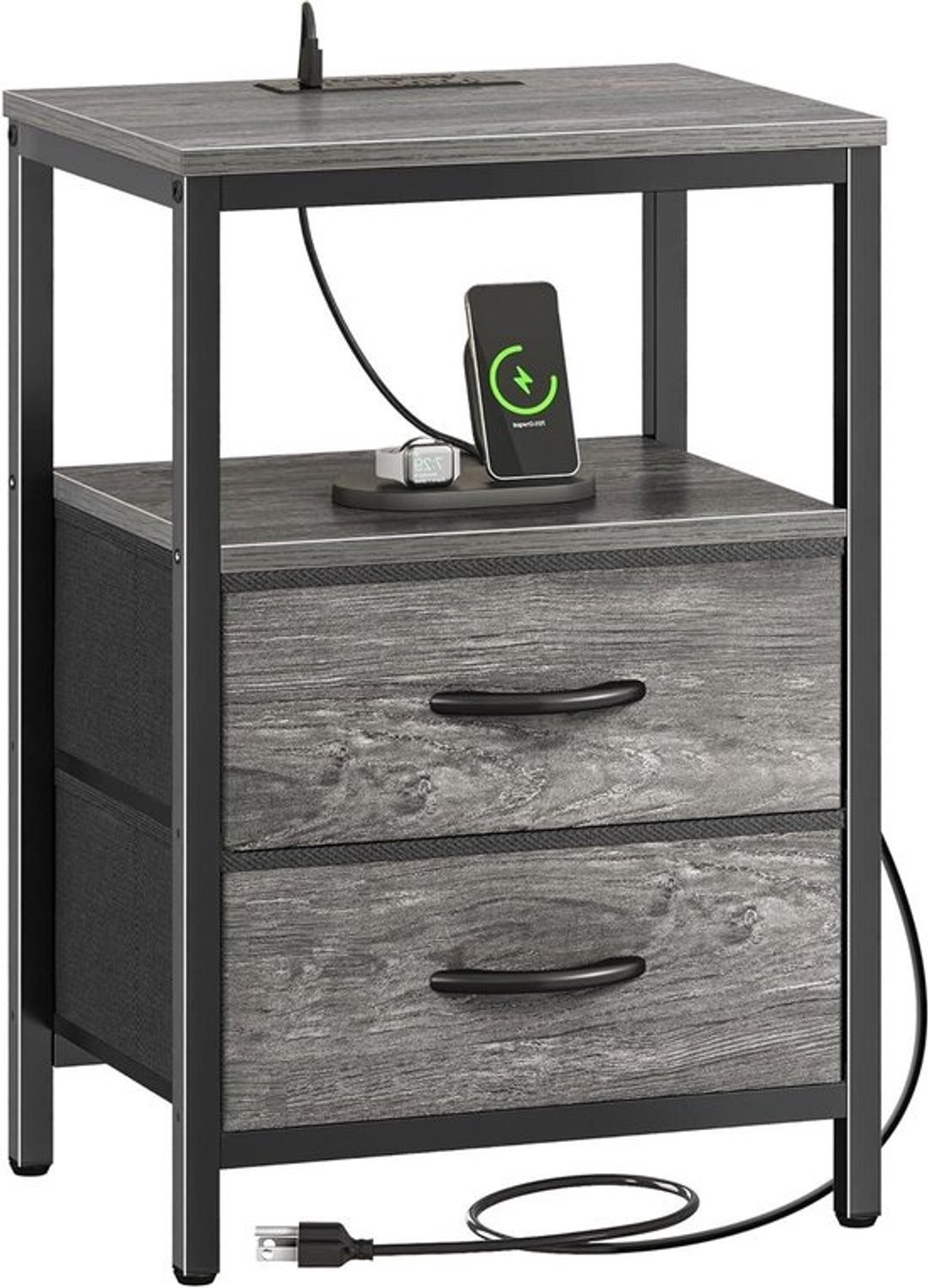 Nachtkastje met Laadstation - Bijzettafel Slaapkamer - Apparaten Opladen - Geïntegreerde USB C - 40 x 30 x 60 cm