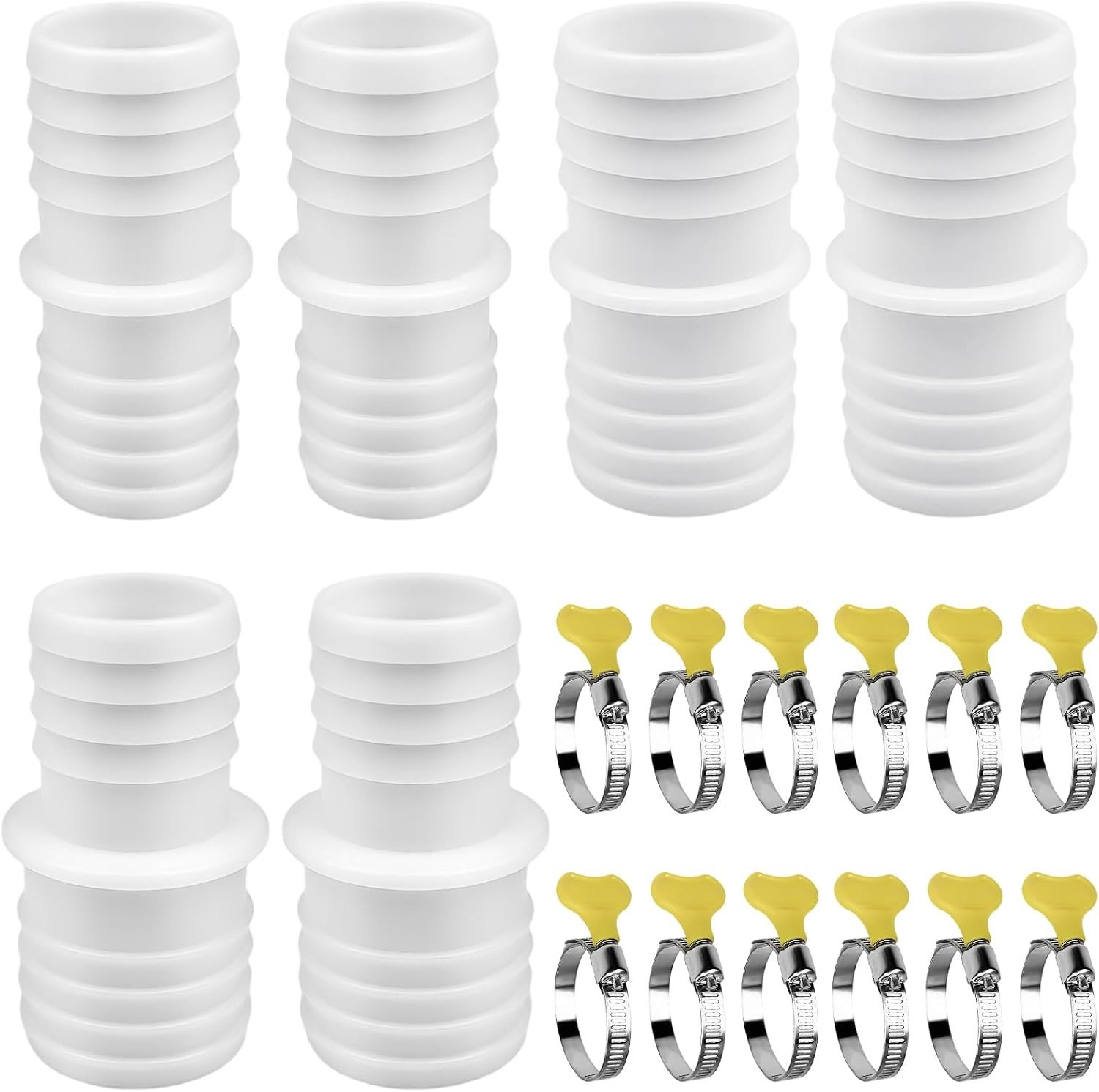 Set van 6 Poolslang Aansluitingen, Diameter 32/38mm, Snelle Slangaansluitingen voor Wasmachine en Zwembadstofzuiger met Metalen Klemmen