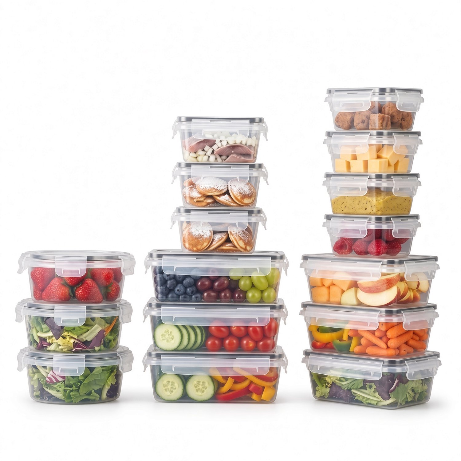 BARDI 16 Delige Plastic BPA Vrije Vershoudbakjes - Meal Prep Bakjes - Diepvriesbakjes + 10 Wonderspons – Luchtdicht – 350/550/750/840/1000ML