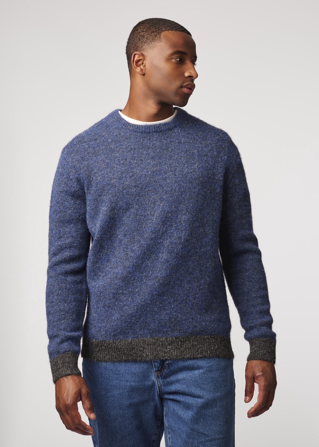 Antwrp trui blauw met grijze contrastboorden voor heren - XL (42)
