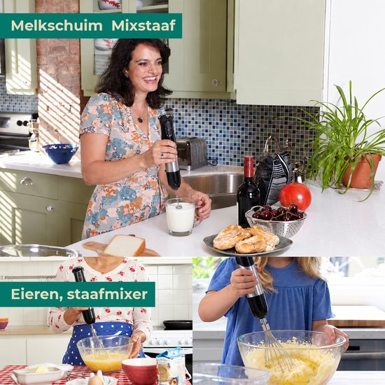 Staafmixer 5-in-1 set – Inclusief Hakmolen, garde, melkopschuimer & Maatbeker – krachtig & vaatwasserbestendig – 20 snelheden + turbofunctie – 1000W – PFAS-vrij — afbeelding 3