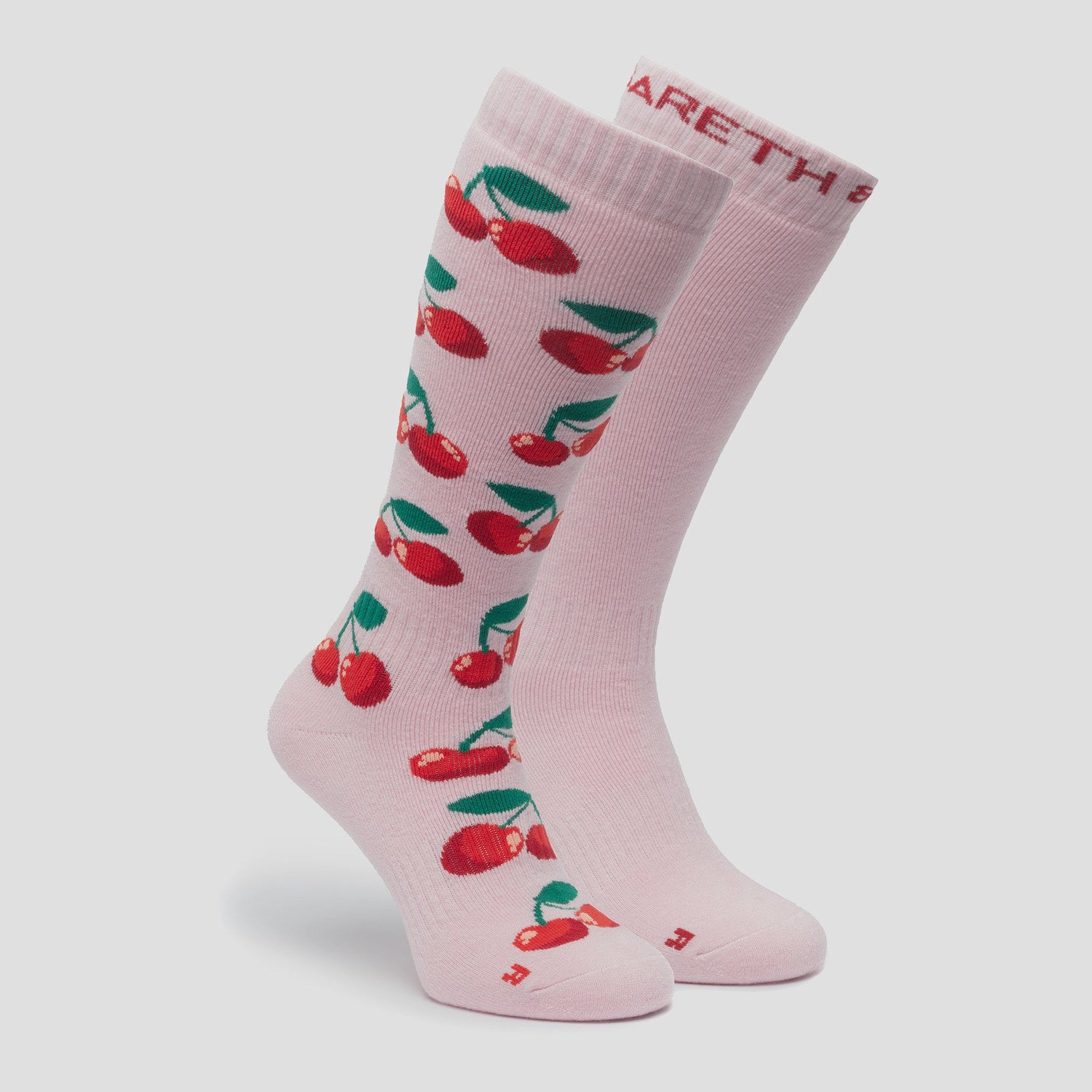 Gareth & Lucas 2-Pack Skisokken Cherries - Unisex sokken - Roze - Wintersportsokken - Maat 39-42 - Skiën / Snowboarden / Wandelen