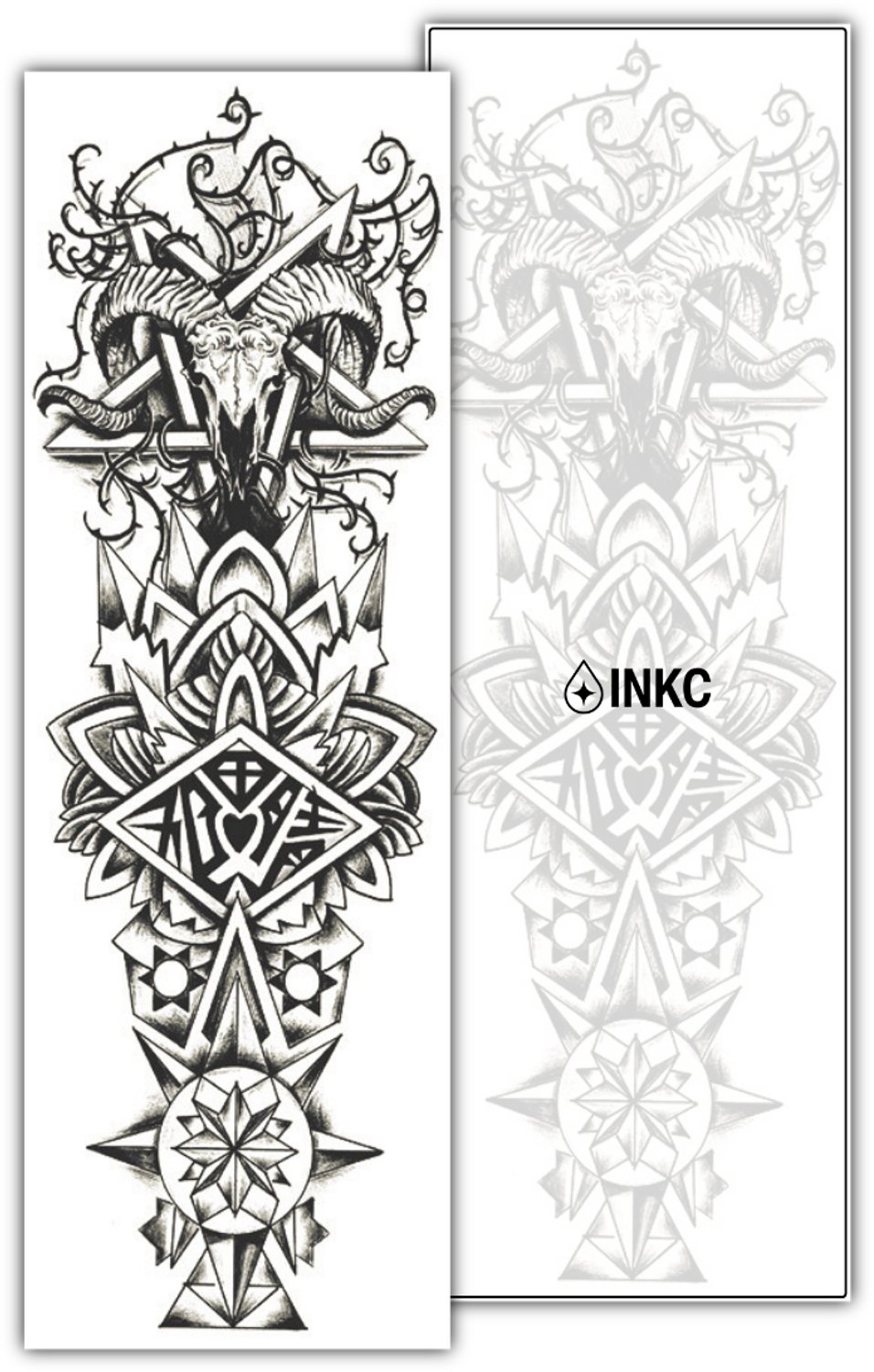 INKC - Tijdelijke Tattoo - Demoon Sleeve - Nep Tattoo - Plak Tattoos - Blijft tot 2 weken - 16 x 47cm
