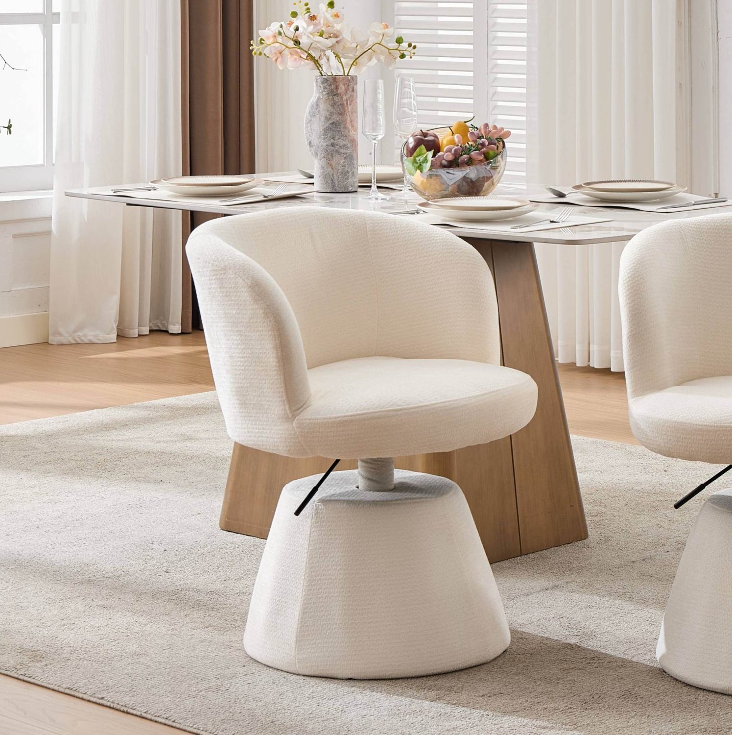 WUVRIE Verstelbare barkruk - 360° draaibaar met chenille bekleding en rugleuning - Beige