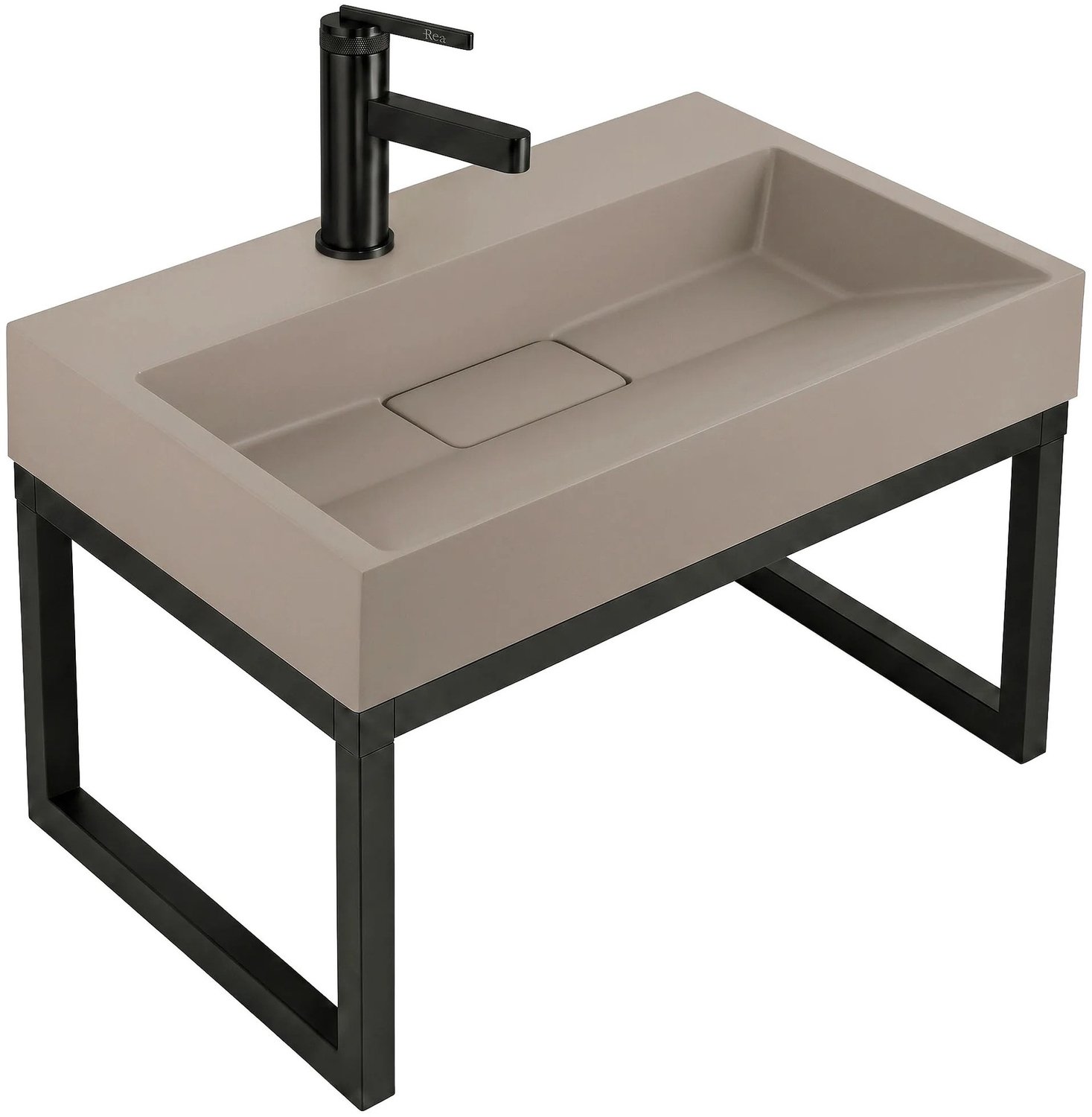 Rea - Conglomeraat Wastafel Goya 60cm Taupe + Onderstel , Rechthoekig - 50 x 37 x 14 cm