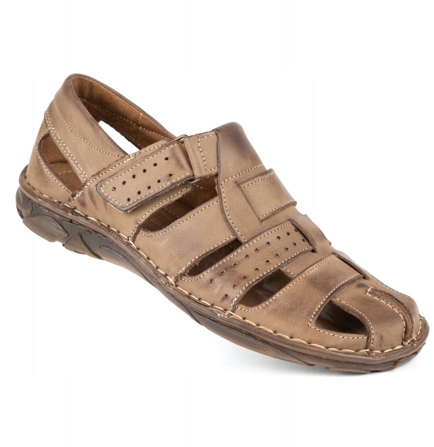 Herensandalen Leer Gesloten Teen Bruin