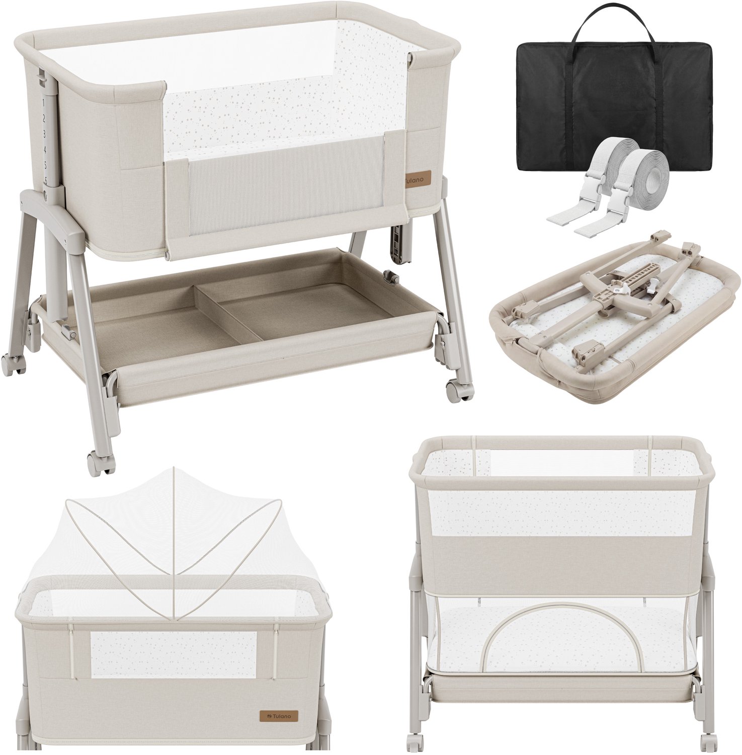 Tulano Dream 55 Co Sleeper 3-in-1 - Aanschuifbedje & Reiswieg met Matras - Verstelbaar - Groen