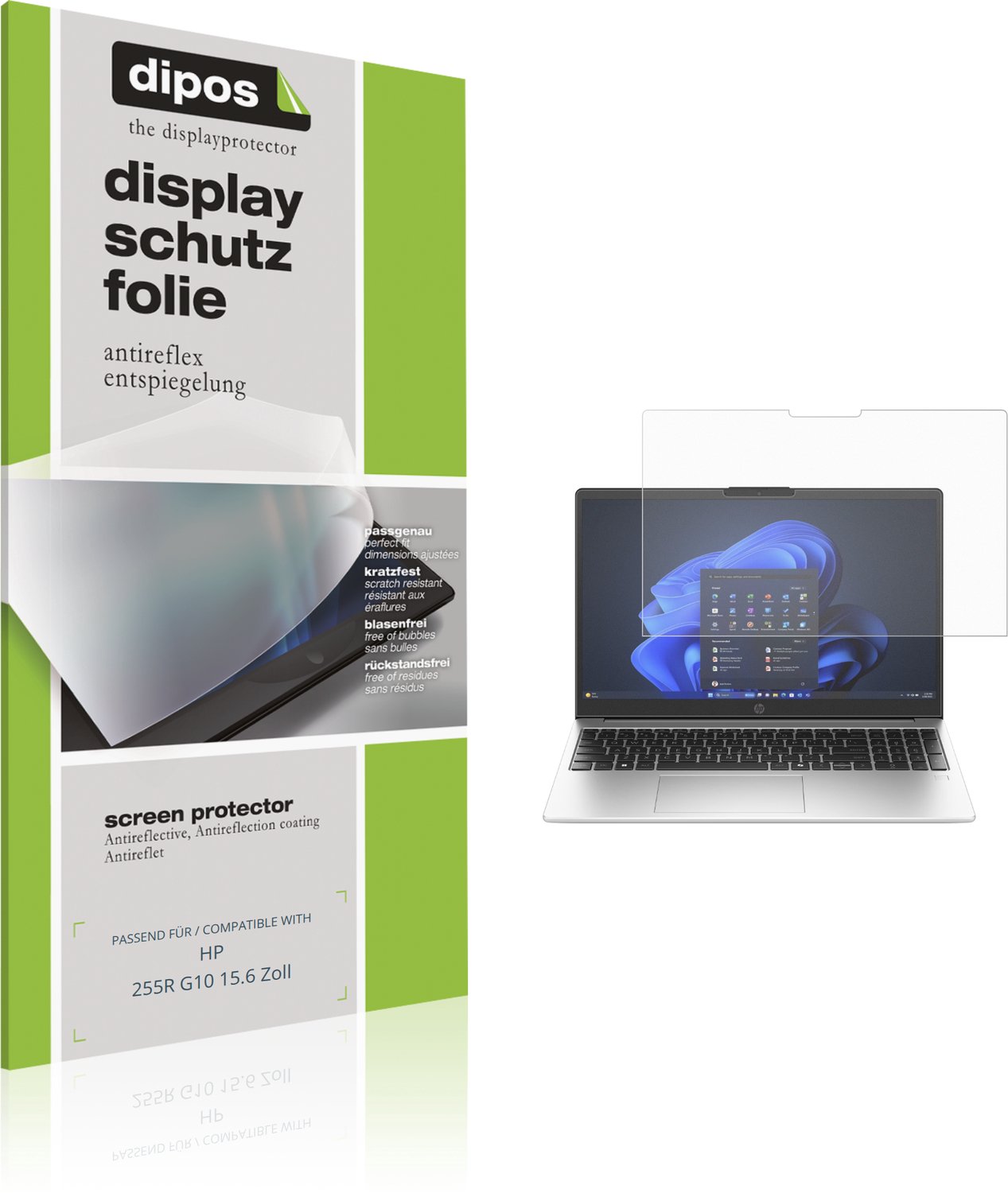 dipos – 2x Matte Beschermfolie geschikt voor HP 255R G10 15.6 Zoll | Krasbestendige & antireflecterende Screenprotector Ultra-Thin