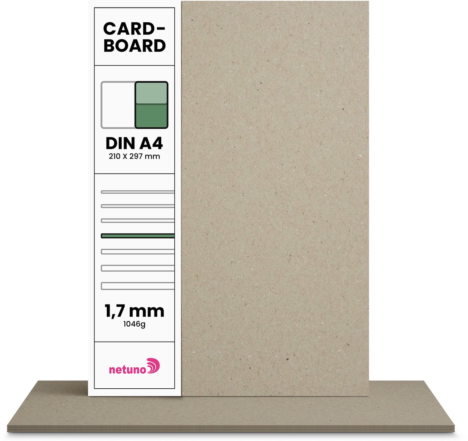 Karton papier - Grijs - A4 - 21 x 29,7 cm - 1.7mm - 1046 gram - 20 vellen - Netuno