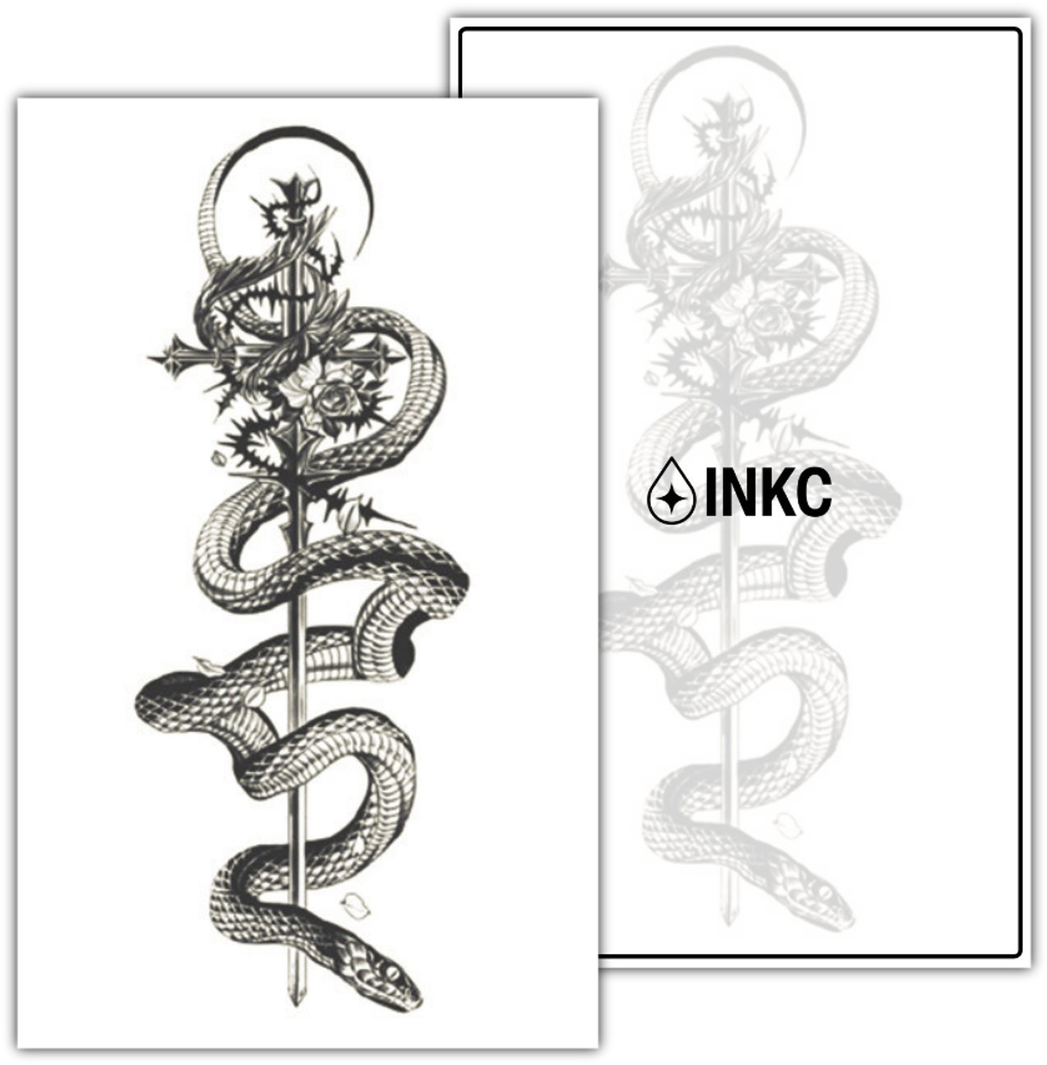 INKC - Tijdelijke Tattoo - Slang Zwaard - Nep Tattoo - Plak Tattoos - Blijft tot 2 weken - 11 x 18cm