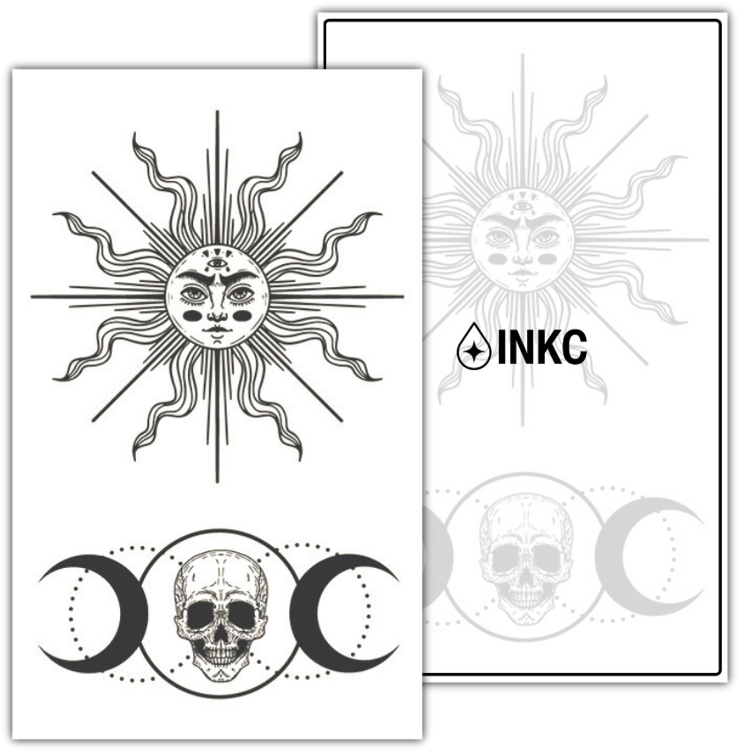 INKC - Tijdelijke Tattoo - Schedel Zon Maan - Nep Tattoo - Plak Tattoos - Blijft tot 2 weken - 11 x 18cm