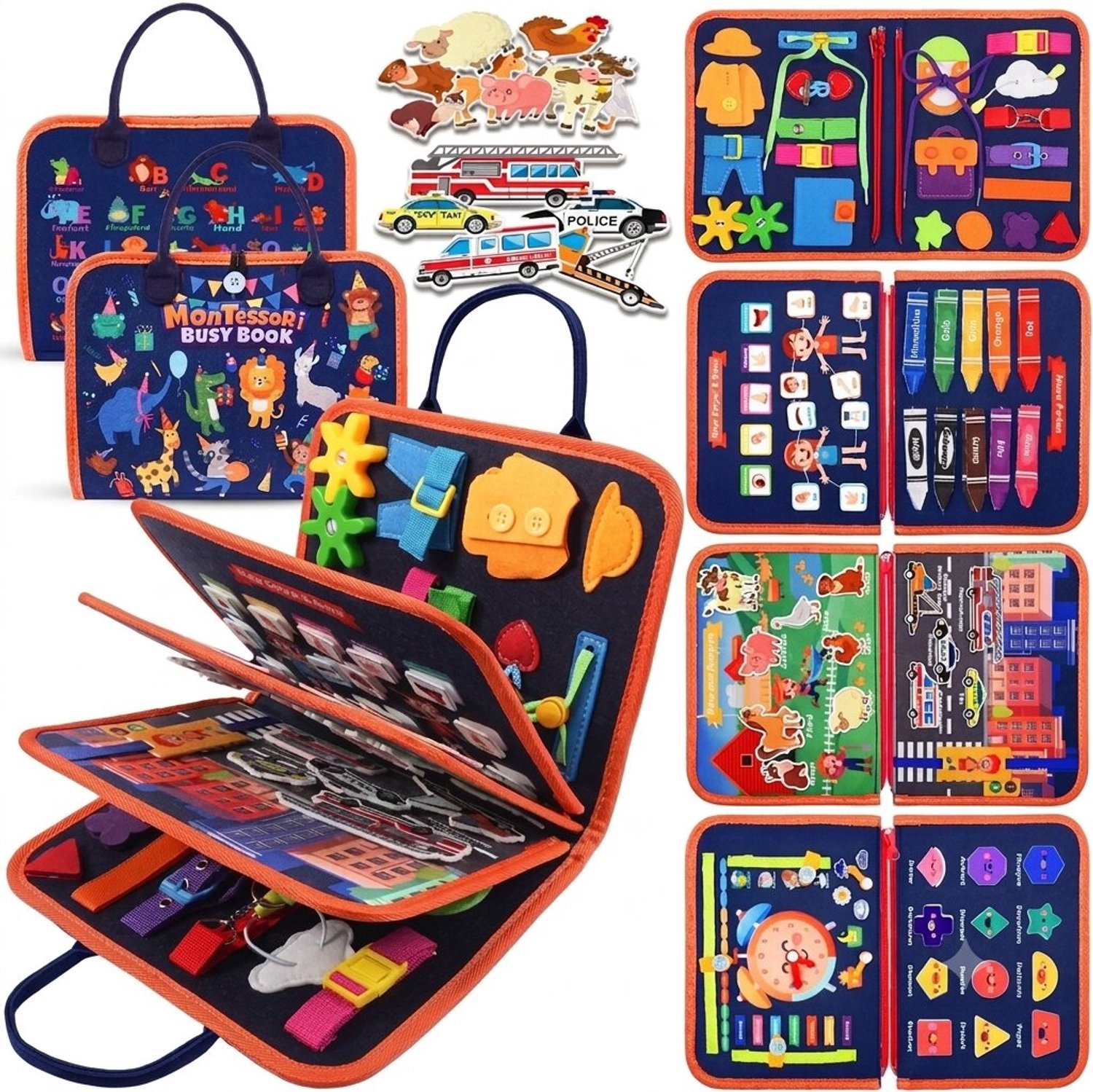 Flero Busy Board 1, Montessori Quiet Book met Klittenband - Activiteitenboek - Busy Boek en Rustig Speelgoed voor Kinderen vanaf 3 Jaar - Educatief Reisspeelgoed voor Fijne Motoriek - Alternatief voor Tablet, Cadeau