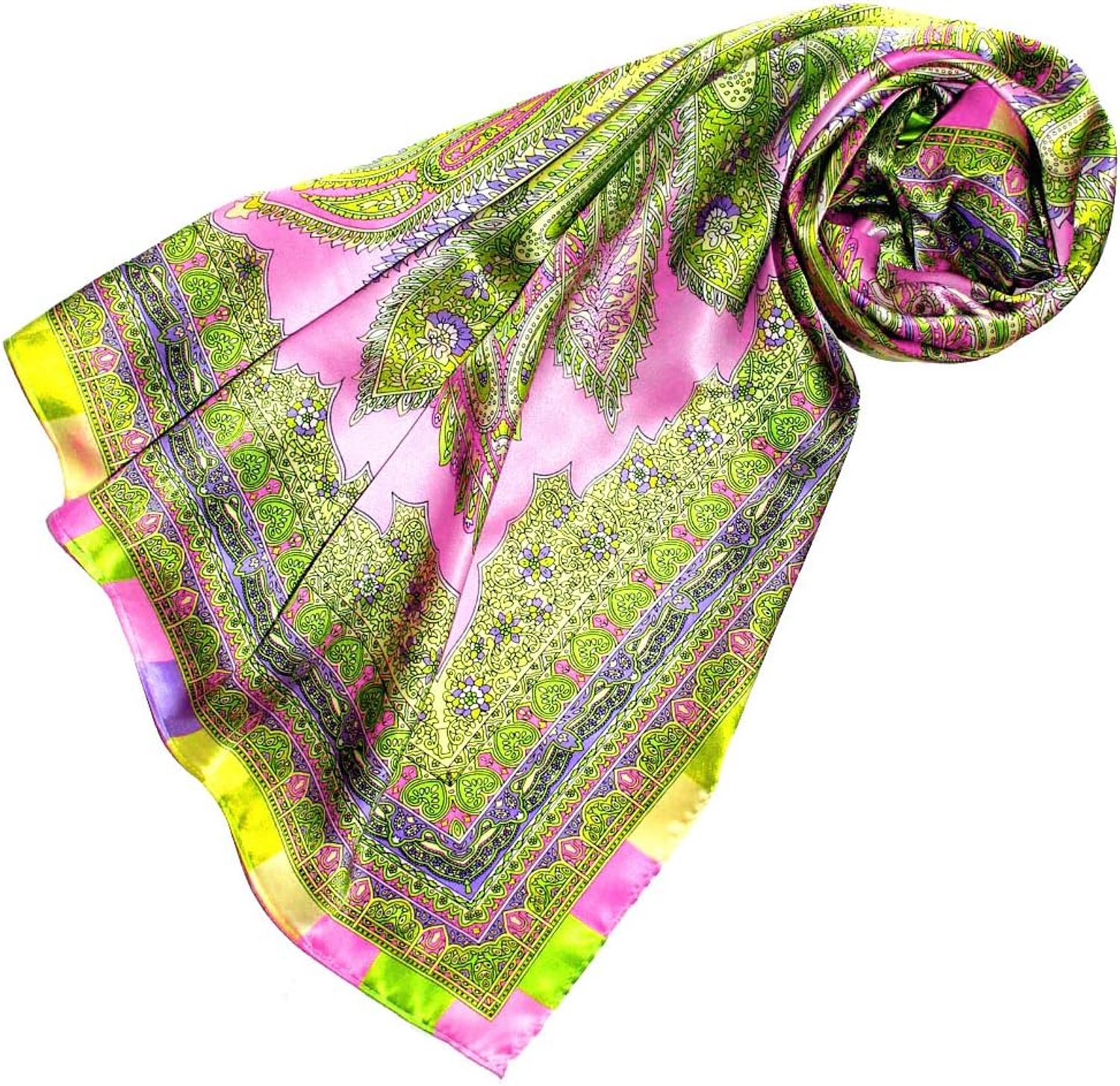 Lorenzo Cana Dames Zijden Sjaal Paisley Roze Groen 100x100cm