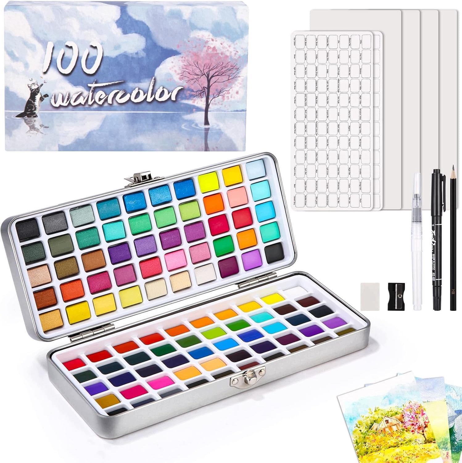 Acrylverf Set 100 Kleuren met Penselen en Papier - Merkloos