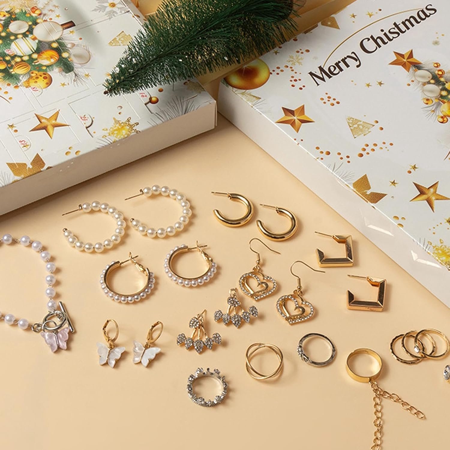 Sieraden-adventskalender 2026 - Kerst-sieraden kalender - Aftelkalender voor Kerstmis 24 dagen - Aftelkalender 2026 - Trendy sieradenset - Kerstcadeau voor dames en meisjes – foto 2
