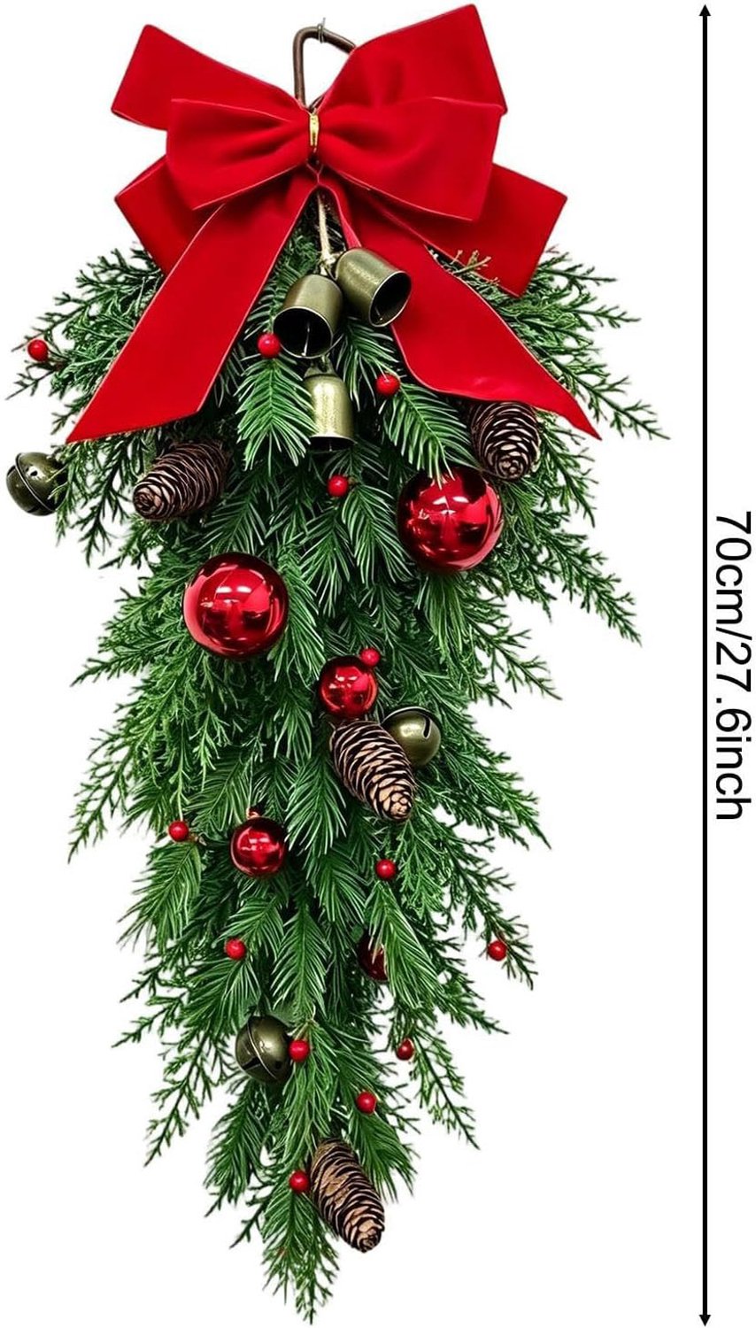 Kerstkrans - Kerstbeldecoratie - Kerstversiering - Kerstdeurhanger - Kerstdecoratie - 70 cm, met verlichting - Geschikt om op te hangen aan woonkamermuren, ramen, trappen en deuropeningen om een feestelijke sfeer te creëren - Groen – foto 2