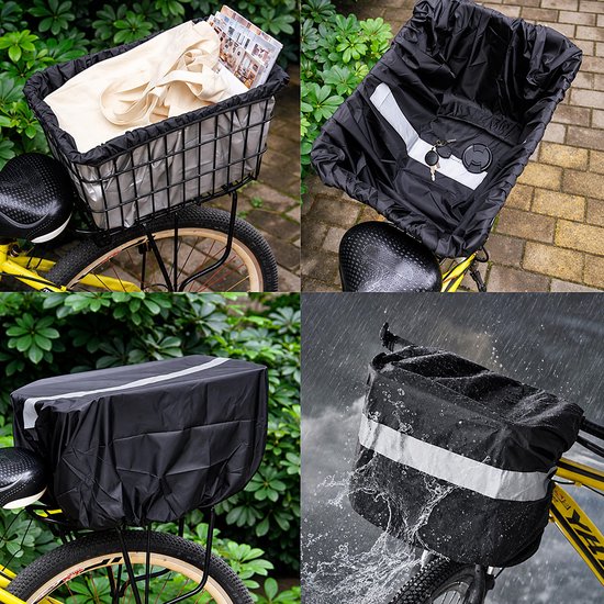 Kaiyava - 2 stuks Fietmand hoes - Zwarte waterdichte regenhoes 42x33x25 cm - Met reflecterende strepen - Voor fietmand en boodschappen — afbeelding 5