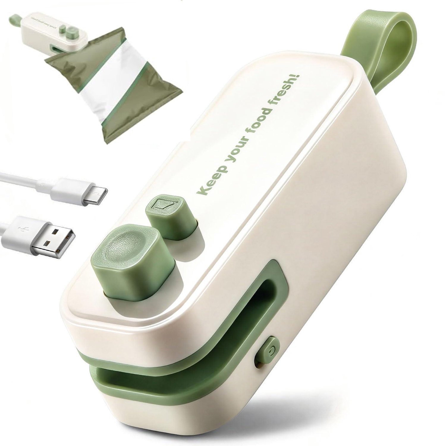 Namajunas - 2 in 1 Zaksluiter - Mini Bag Sealer - Met mes - Oplaadbaar Zak Afsluiten - Draagbaar Zakjes sealer - Met ophanglus - seal machine - Heat Sealer - Sealer apparaat voor zakjes - Magnetisch - Voor alle warmteafsluitbare zakken