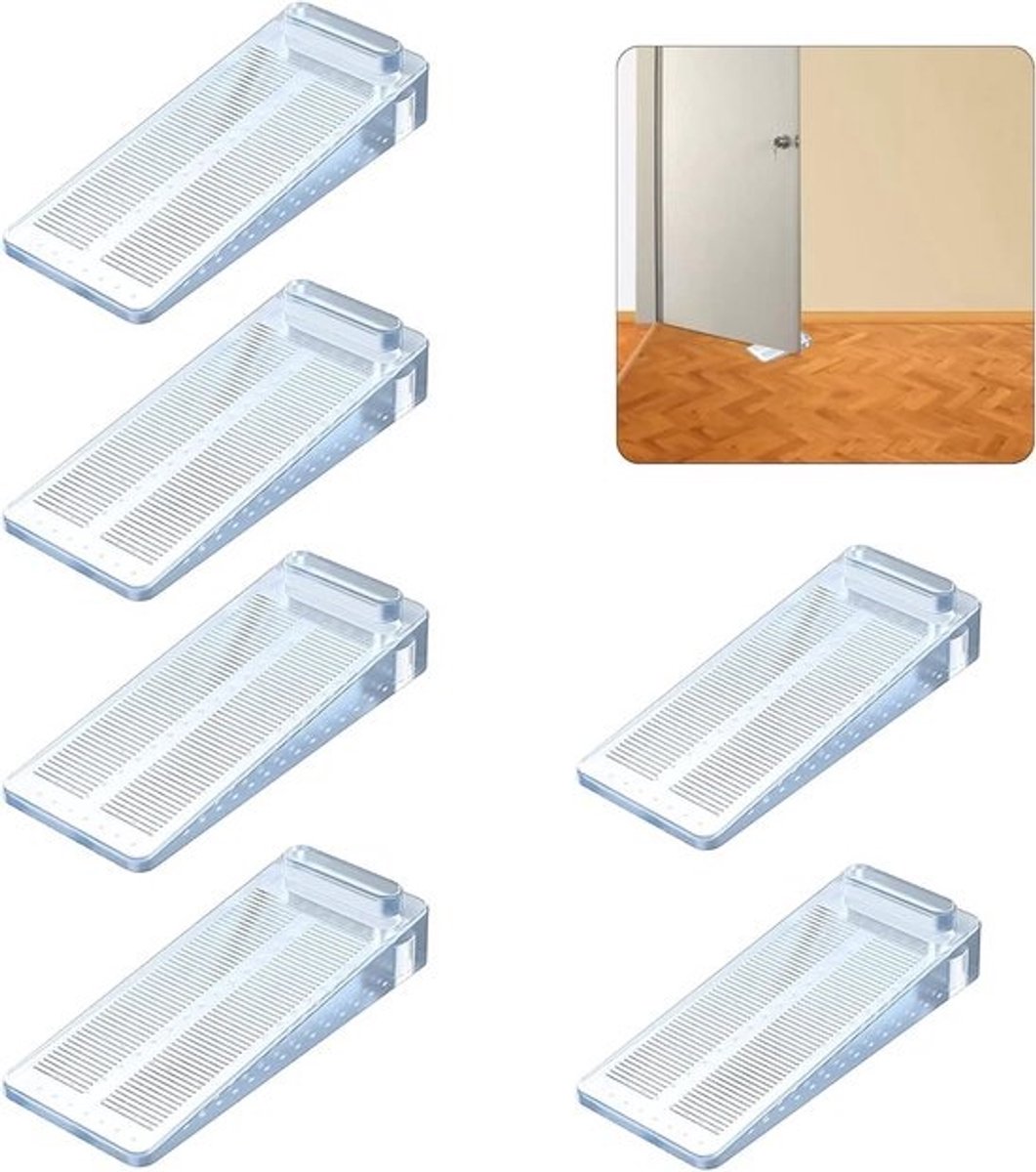 Set van 6 verstelbare antislip deur- en raamstoppers van rubber