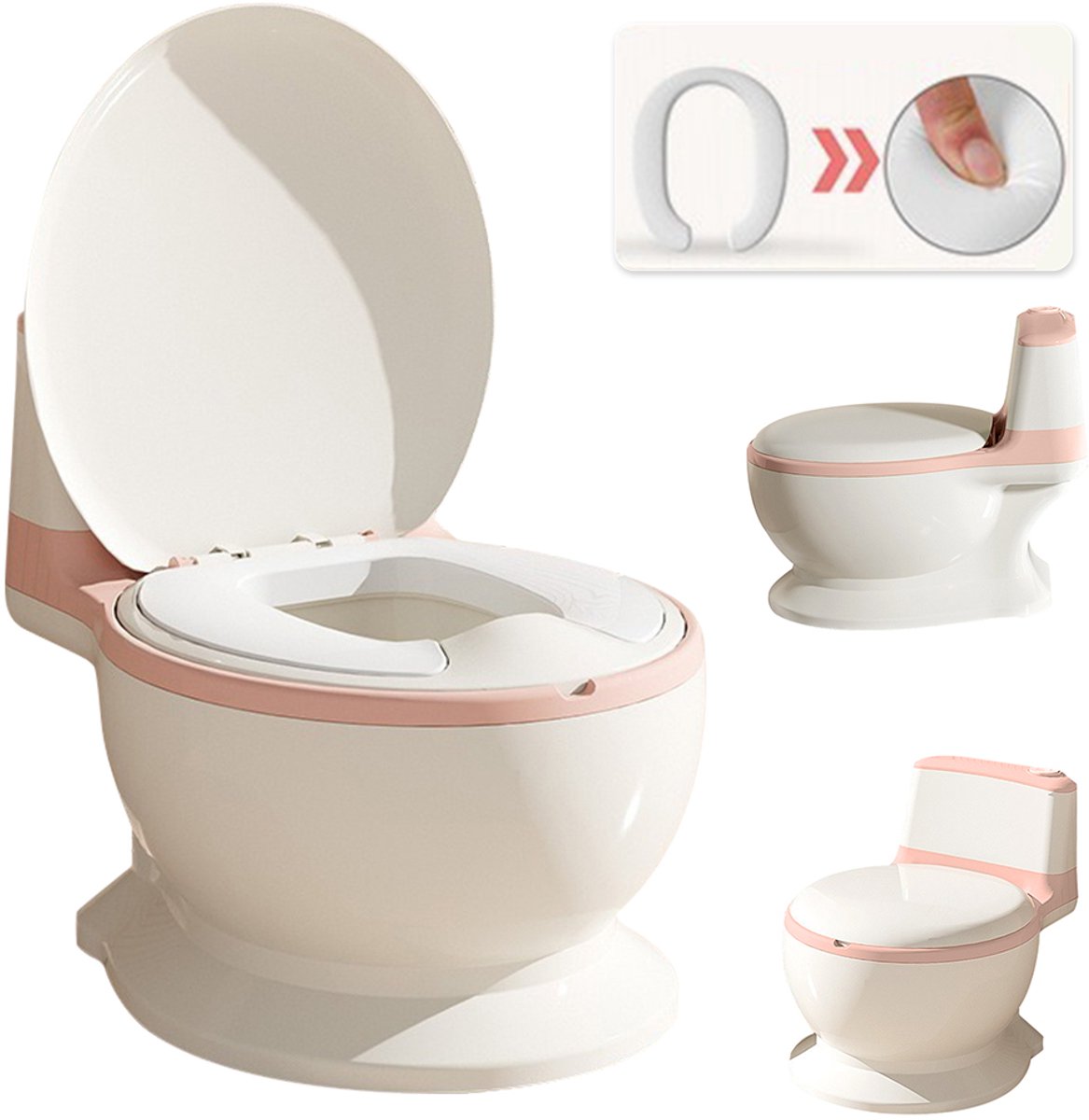 PIPIPOXER Plaspotje - Potje met Geluid - Wc-trainer Verkleiner- met Muziek & Flush knop - Potje Peuter - Kinder Toilet - Toilettrainer – tot 50kg - Roze