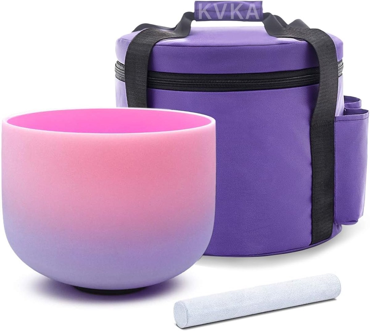 Kristallen klankschaal, 432 Hz 20,3 cm F-noot hart chakra kwarts mat geluid helende kom instrumenten voor yoga meditatie met draagtas - roze paars