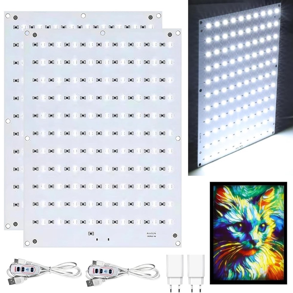 Lithophane LED backlight board kit met dimbare kabels voor unieke verlichting en decoratie - 2 stuks