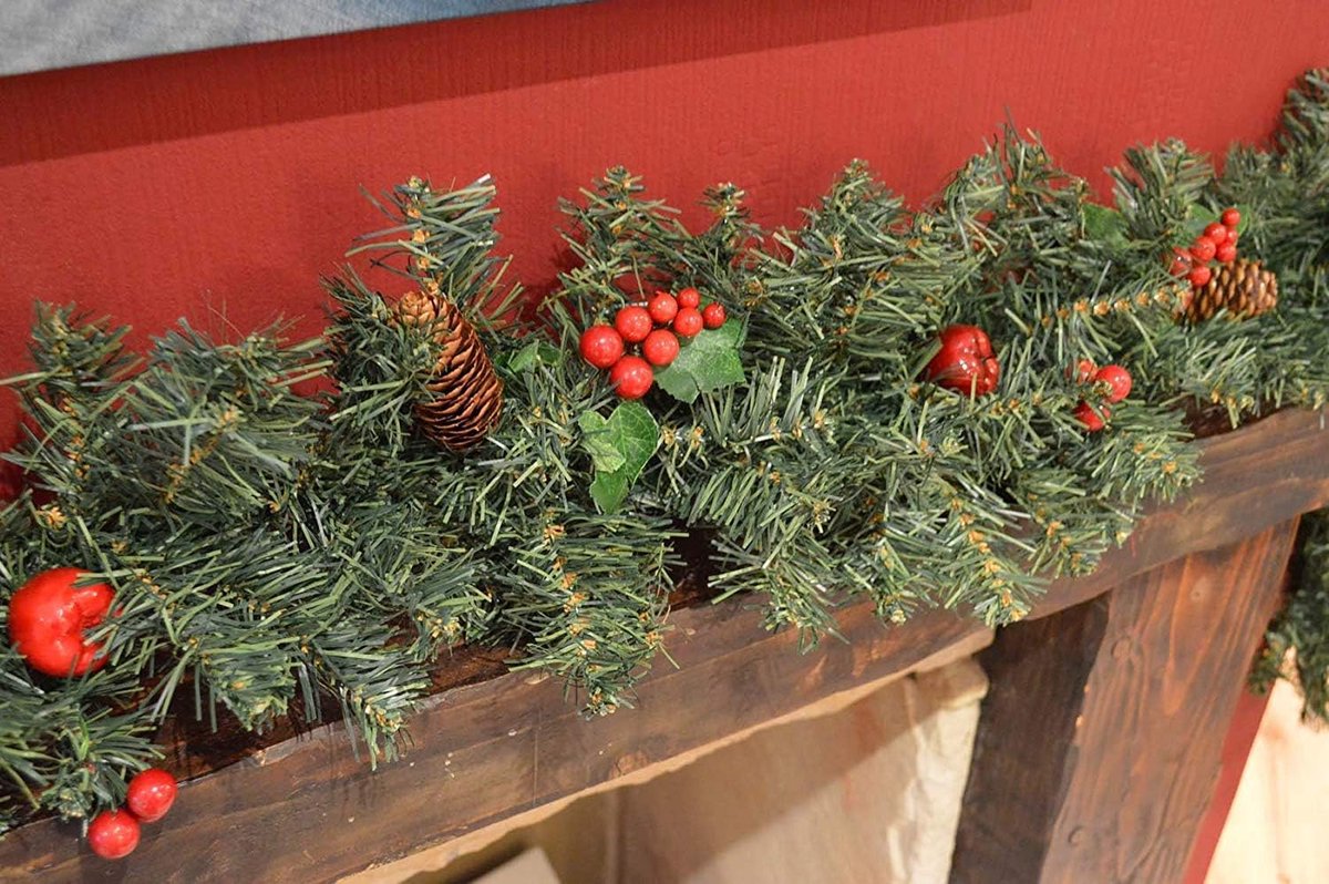 2M kerstslingers voor openhaardtrappen Kerstdecoratie met rode bessen, dennenappels, kerstboom