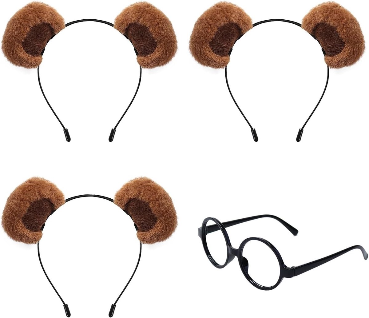 Schattige berenoren kostuumaccessoires set met haarband en ronde bril voor cosplay en feestjes