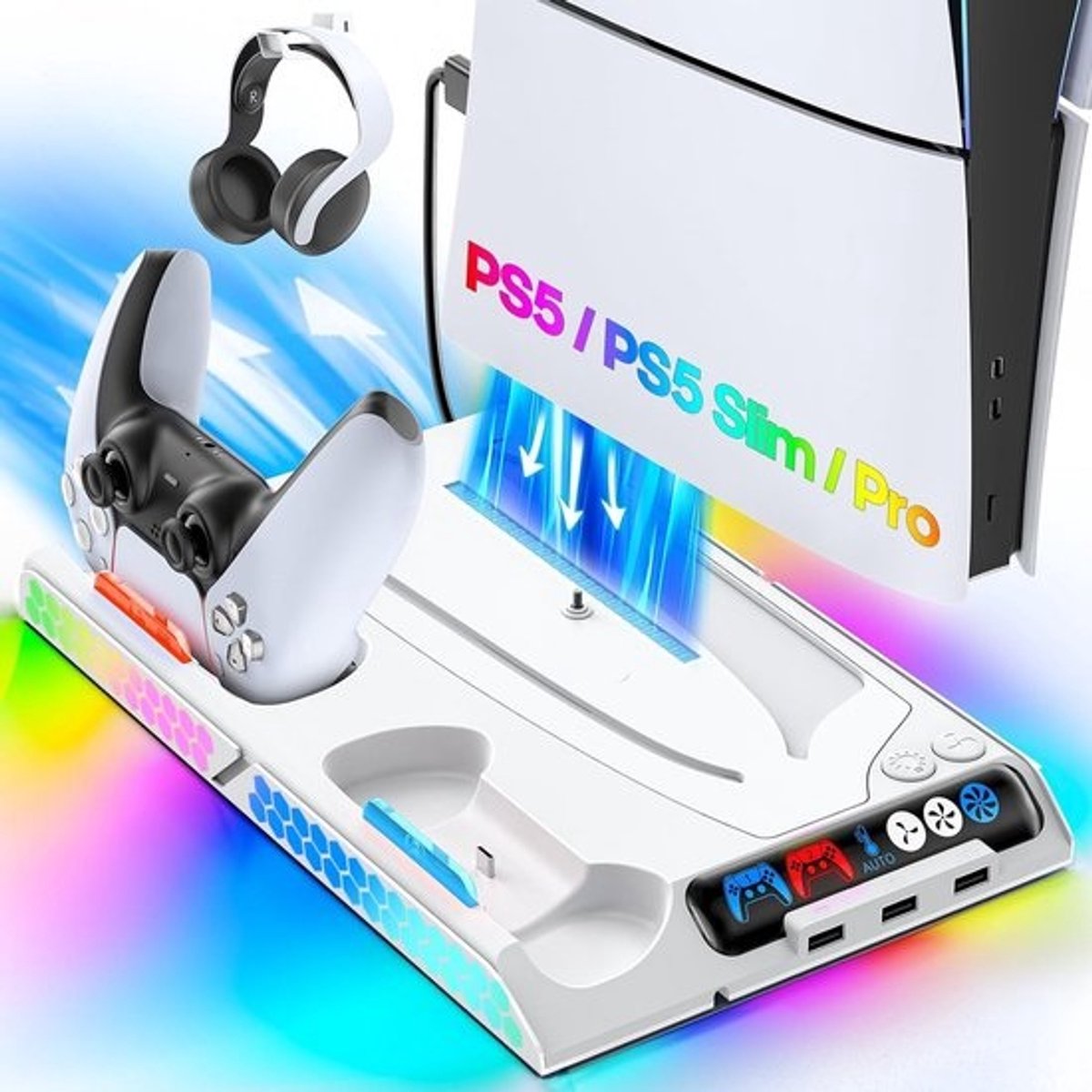 Verticale Koelstandaard voor PS5/PS5 Slim/PS5 Pro met Controller Oplader en Automatische Ventilatorsnelheid