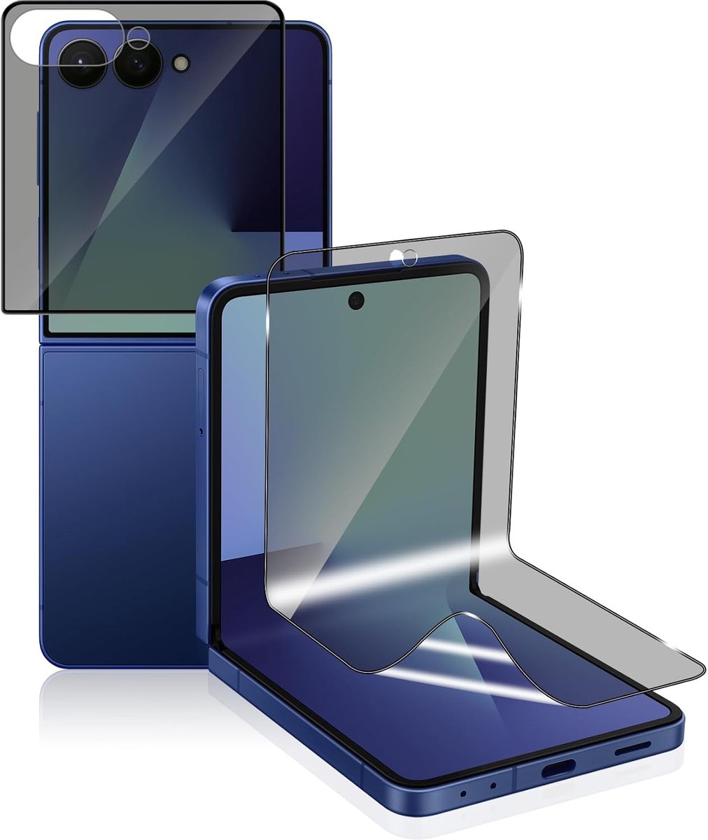 Displaybeschermfolie voor Samsung Galaxy Z Flip 7 5G, [1 + 1 stuks] anti-spionage flexibele TPU-folie + anti-spy 9H hardheid gehard glas, krasbestendig displaybescherming voor Galaxy Z