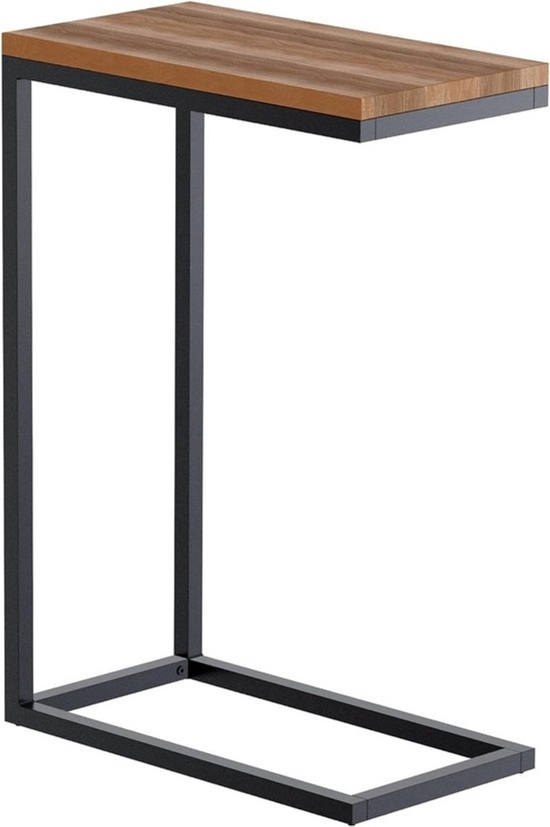 Sidetel & Bijzettafel Metaal met Eikenhouten Tafelblad - Geschikt als Salontafel of Nachtkastje