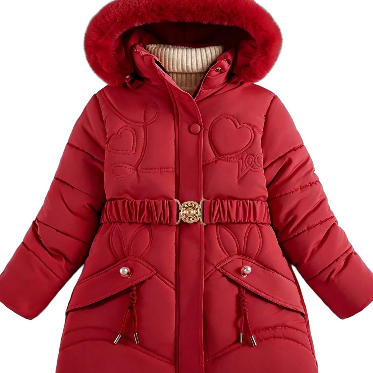 Currero Winterjas Parka Meisjes Lange Jas Meisje Wintermantel Overjas Gewatteerd Waterdicht Winter Stijlvol Mantel Kinderen 5-6 Jaar Rood