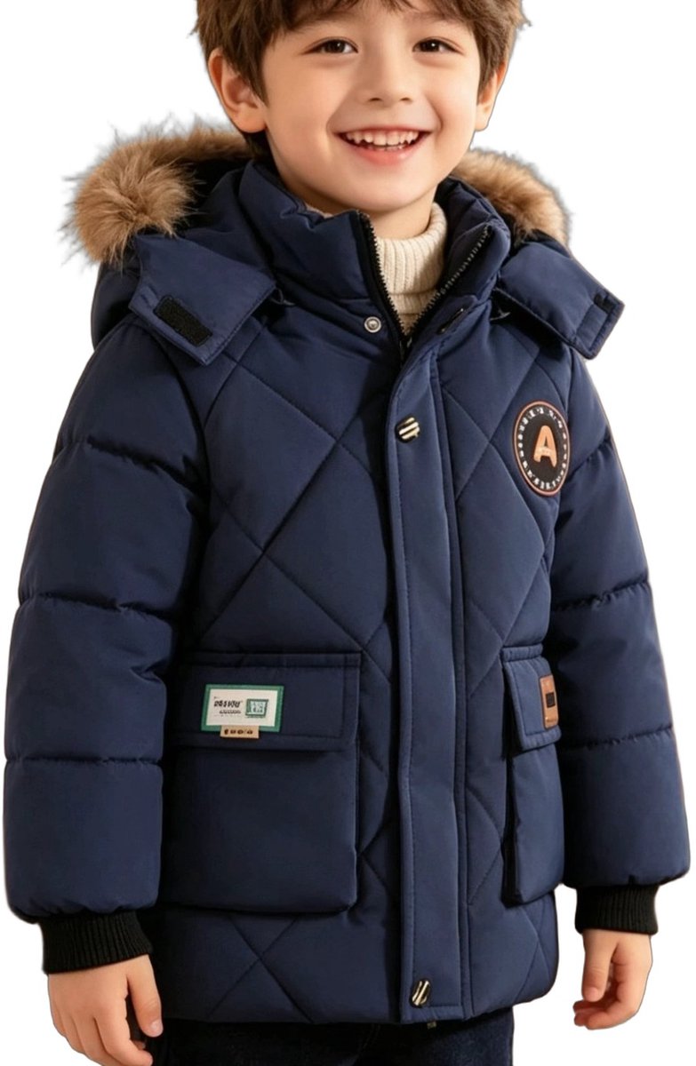 Currero Winterjas Parka Jongens Lange Jas Wintermantel Overjas Gewatteerd Waterdicht Winter Stijlvol Mantel Kinderen 9-10 Jaar Blauw