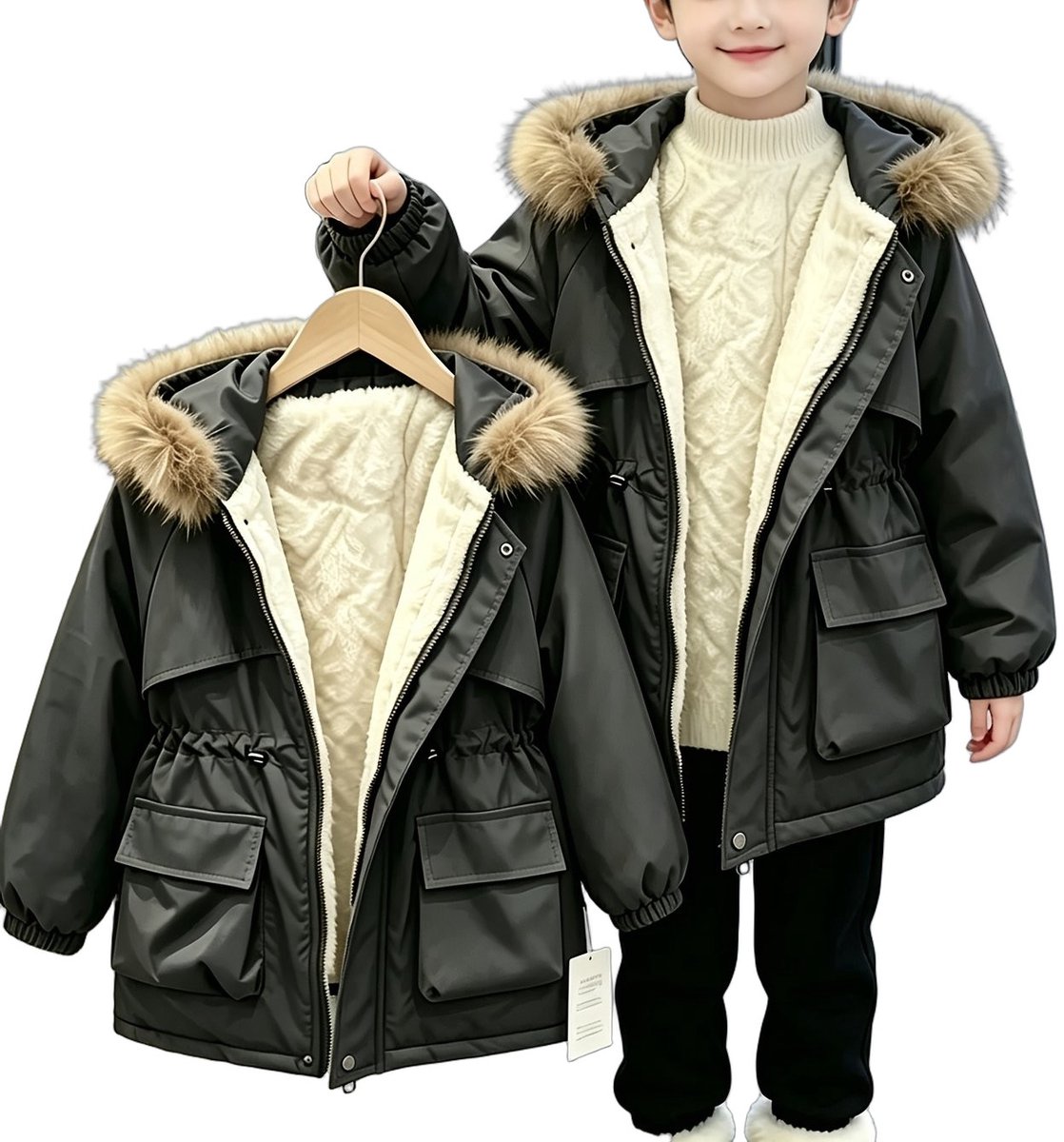 Currero Winterjas Parka Jongens Lange Jas Wintermantel Overjas Gewatteerd Waterdicht Winter Stijlvol Mantel Kinderen 11-12 Jaar Grafiet