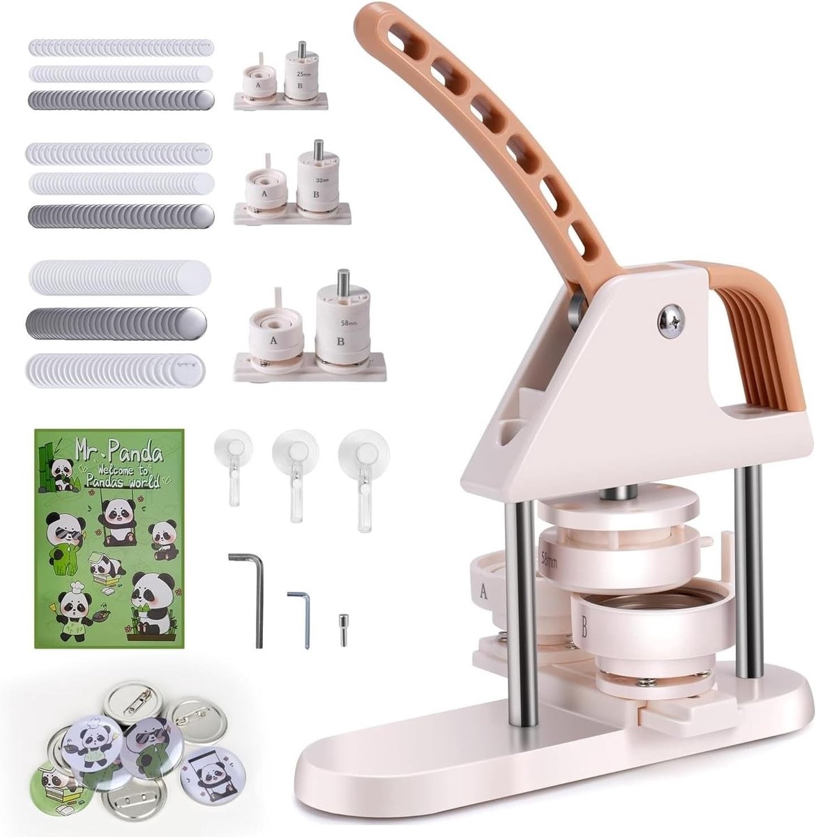 DIY Badge Maker voor het maken van gepersonaliseerde knopen, inclusief 400 sets badge materiaal en accessoires voor knutselen in 25/32/58mm formaat