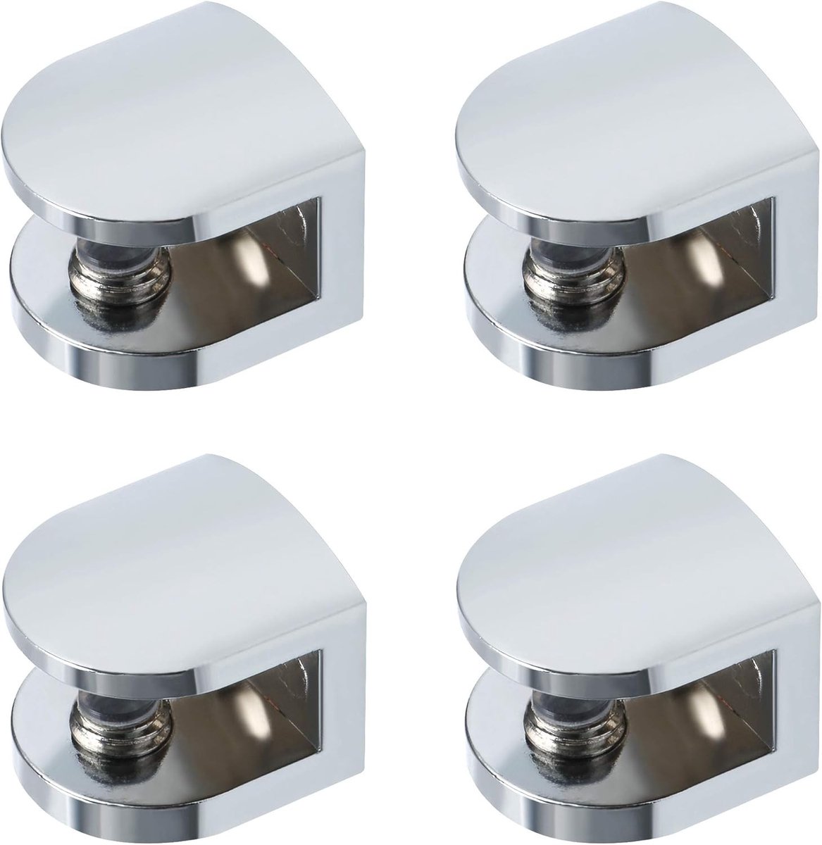 Glazen Plankhouder voor 7-9mm Glas, Gepolijst, Set van 4, Stevige Bevestiging en Modern Design