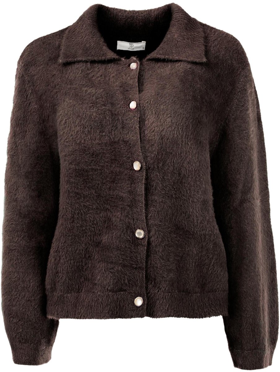 NED bruine dames vest   Punt kraag   Regular fit   Structuur patroon   Knoopsluiting   Lange mouw Bruin M