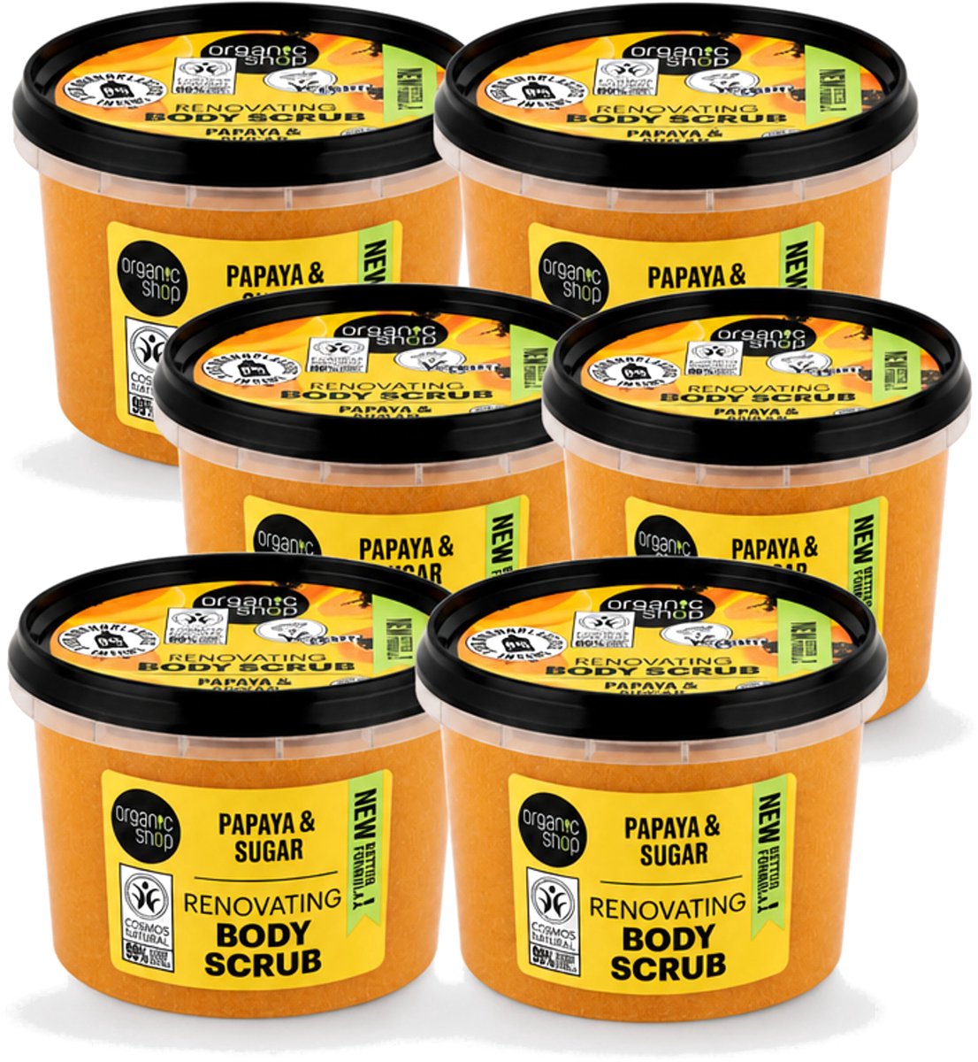 6 x Organic Shop - Body Scrub Papaya - Exfoliërend en Hydraterend - 250 ml - Voordeelverpakking - 6 stuks