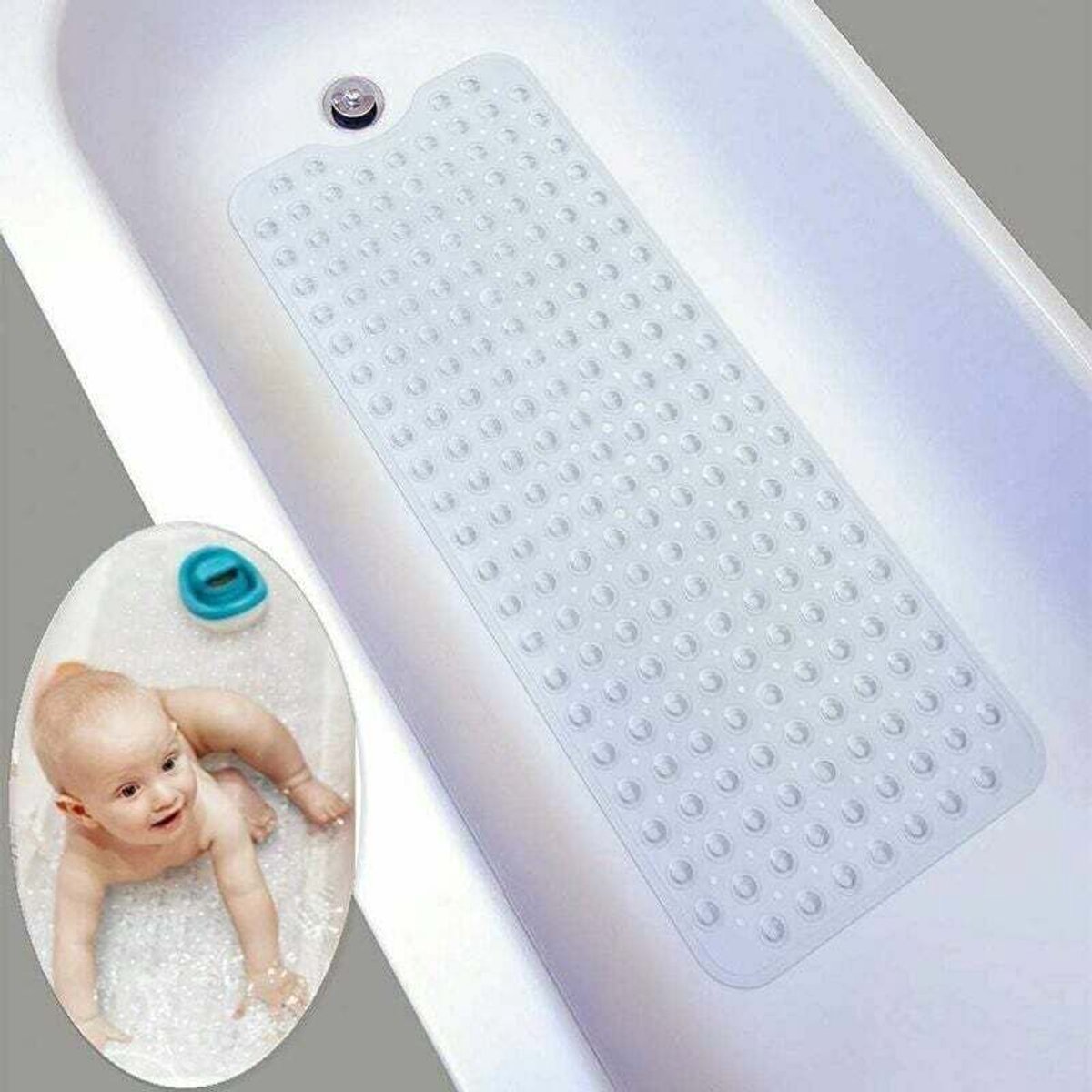 Antislip badkamermat van natuurlijk rubber geschikt voor sterke zuignappen, schimmelwerend en antibacterieel, 100 cm x 40 cm (transparant)