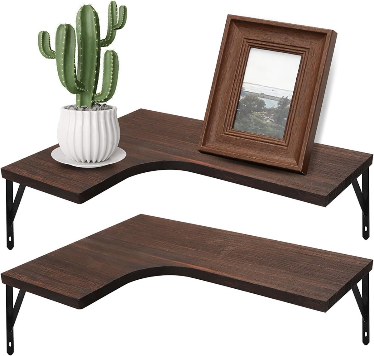 Set van 2 Houten Hoekplanken, Wandplanken 40x30cm voor Keuken, Slaapkamer en Badkamer, Bruin, Ruimtebesparend en Decoratief