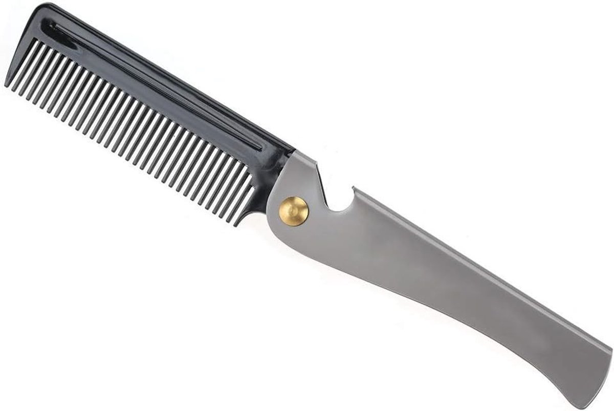 Opvouwbare baardkam van roestvrij staal met gladde kamtanden voor optimale baardverzorging, perfect als haarreiscadeau voor mannen en vaders