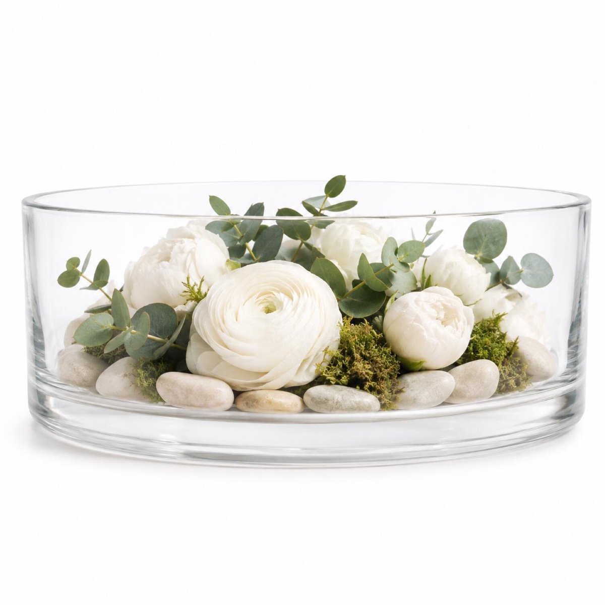Floran Decorations Lage schaal/vaas - rond - transparant glas - 8 x 25 cm - plat - platte glazen vazen