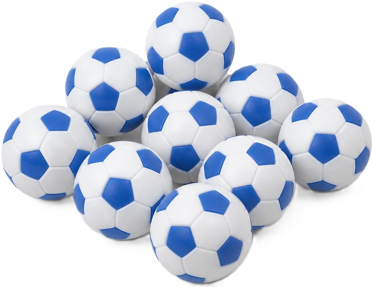 Bellatio Decorations Tafelvoetbal balletjes - 5x stuks - wit/blauw - D32 mm - mini voetballetjes - reserve ballen