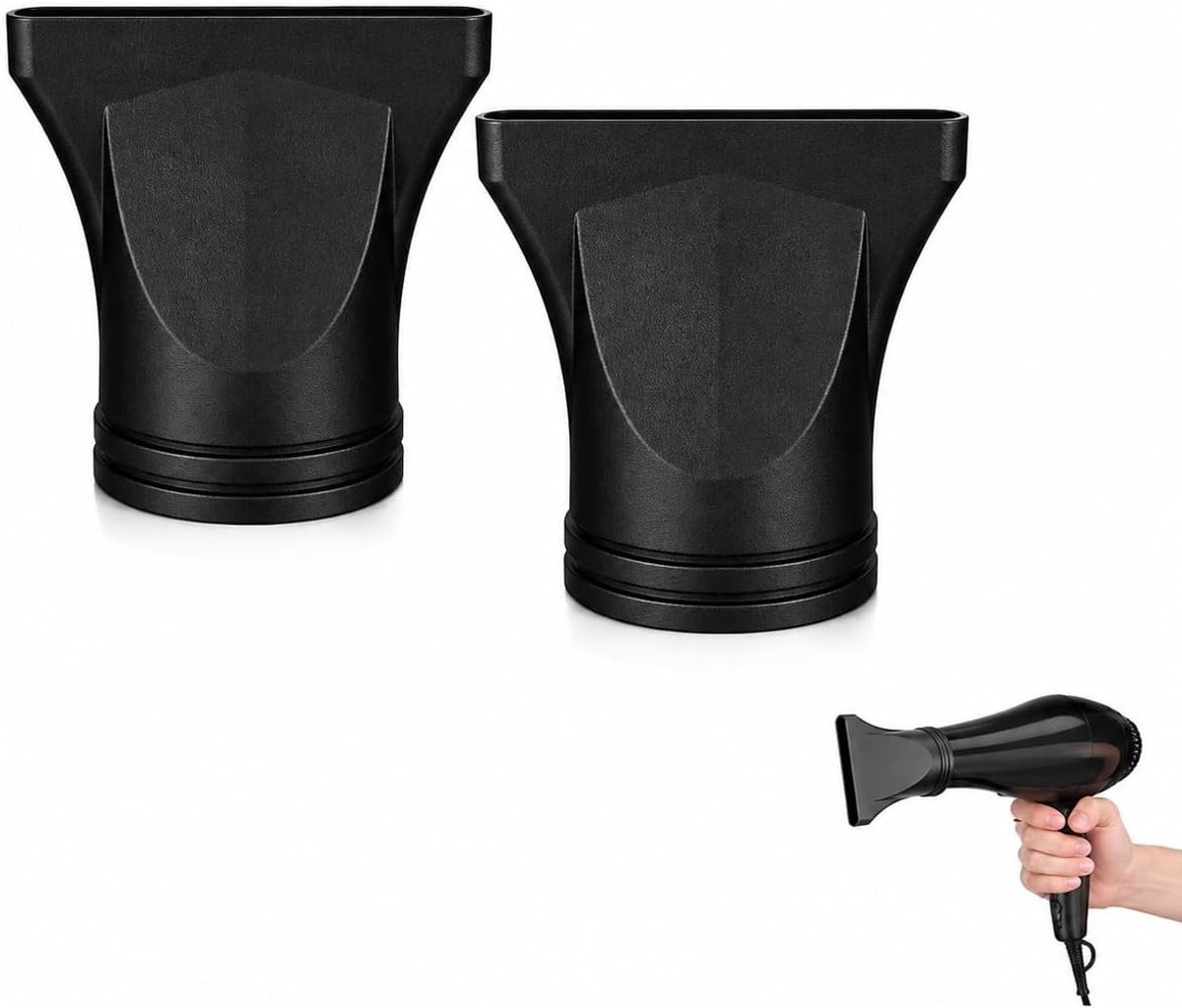 2 x Haardroger Opzetstuk, Zwart Mondstuk van Robuust Plastic voor Haardrogers, Versterkt Haardrogen voor Glanzend en Glad Haar, Ideaal voor Krullend Haar Styling