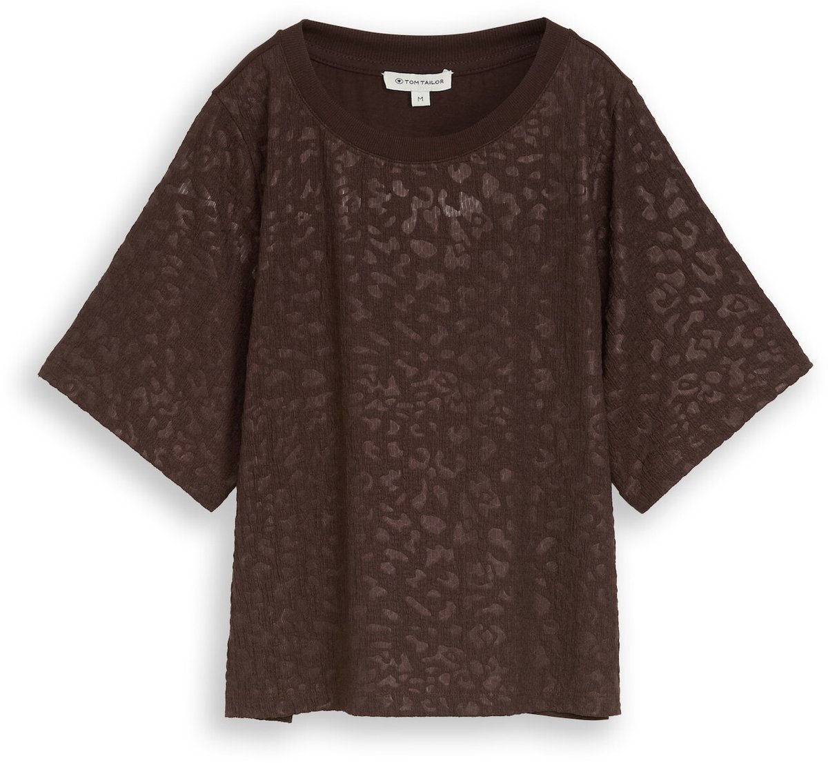 Tom Tailor - T-shirt met boxy pasvorm en luipaardprint - Maat S - java dark brown